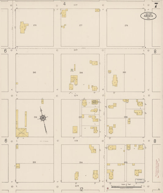Sanborn Fire Insurance Map from Arcata, Humboldt County, California (1919), Sheet #0007 - Historic Sanborn Fire Insurance Map Print, vintage old map wall art, antique decor, genealogy gift, California California map