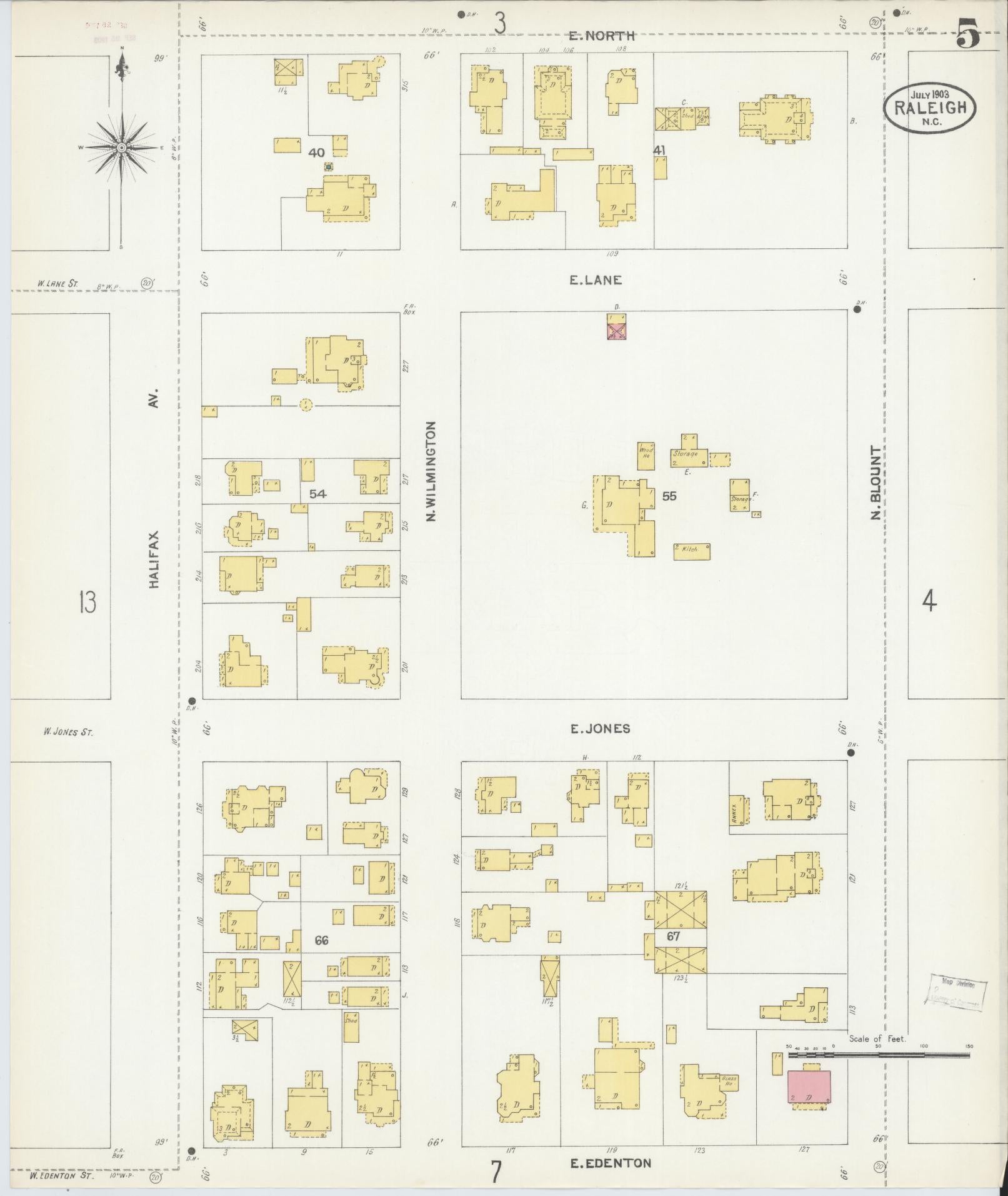Sanborn Fire Insurance Map from Raleigh, Wake County, North Carolina (1903), Sheet #0005 - Complete Map Set gallery image, historic Sanborn map, vintage wall art, North Carolina North Carolina