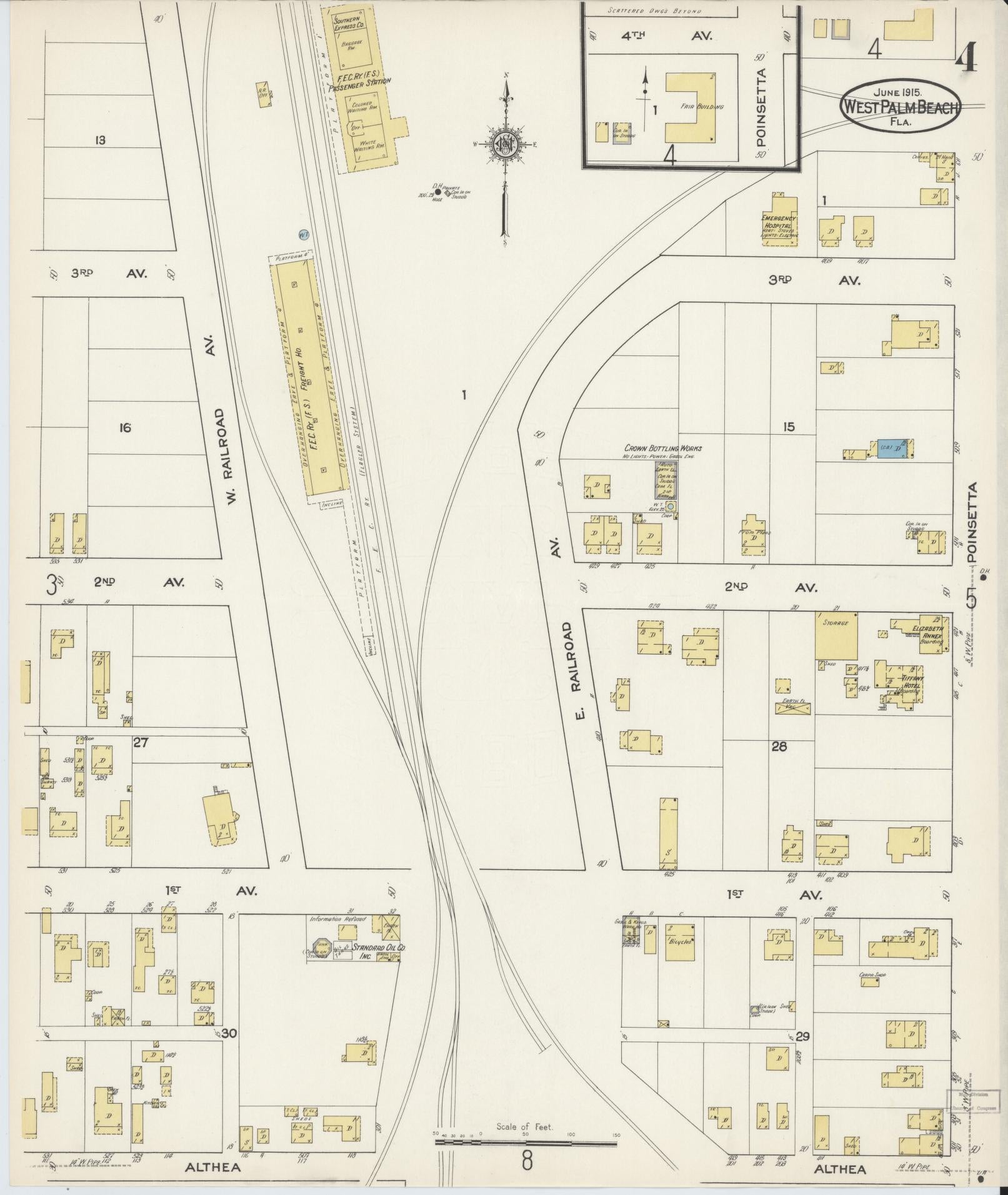 Sanborn Fire Insurance Map from West Palm Beach, Dade County, Florida (1915), Sheet #0004 - Historic Sanborn Fire Insurance Map Print, vintage old map wall art, antique decor, genealogy gift, Florida Florida map