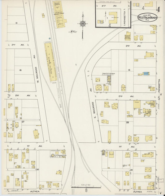 Sanborn Fire Insurance Map from West Palm Beach, Dade County, Florida (1915), Sheet #0004 - Historic Sanborn Fire Insurance Map Print, vintage old map wall art, antique decor, genealogy gift, Florida Florida map