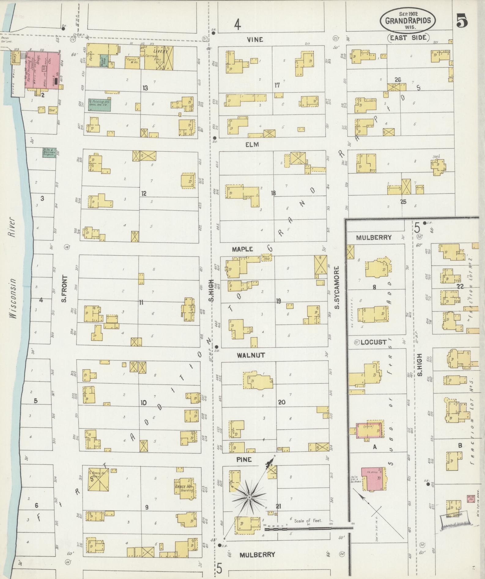 Sanborn Fire Insurance Map from Grand Rapids, Wood County, Wisconsin (1902), Sheet #0005 - Complete Map Set gallery image, historic Sanborn map, vintage wall art, Wisconsin Wisconsin