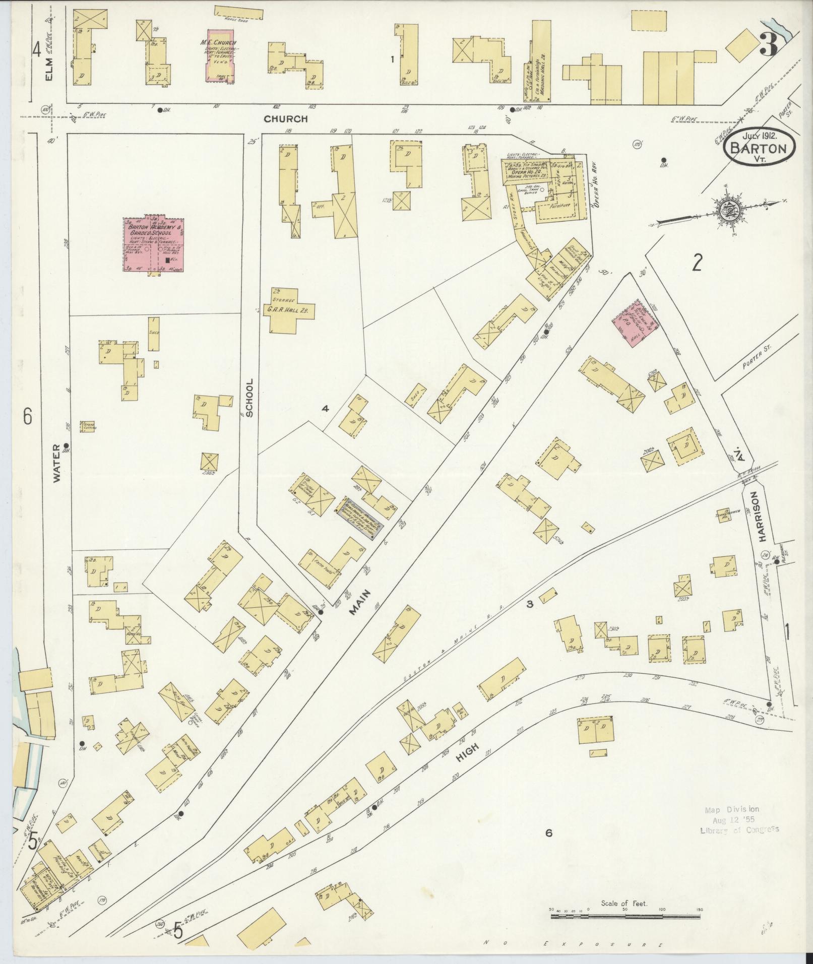 Sanborn Fire Insurance Map from Barton, Orleans County, Vermont (1912), Sheet #0003 - Complete Map Set gallery image, historic Sanborn map, vintage wall art, Vermont Vermont