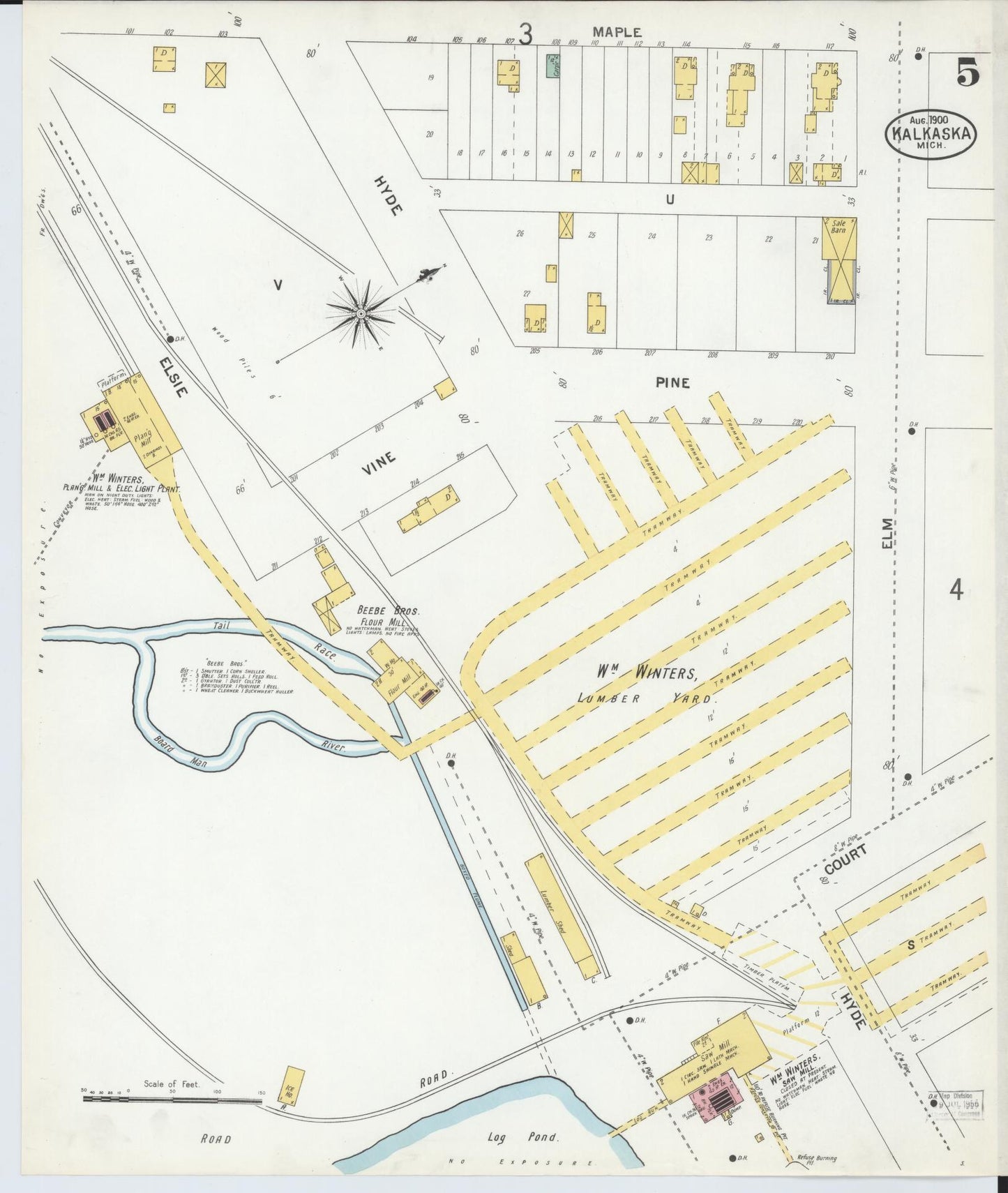 Sanborn Fire Insurance Map from Kalkaska, Kalkaska County, Michigan (1900), Sheet #0005 - Complete Map Set gallery image, historic Sanborn map, vintage wall art, Michigan Michigan