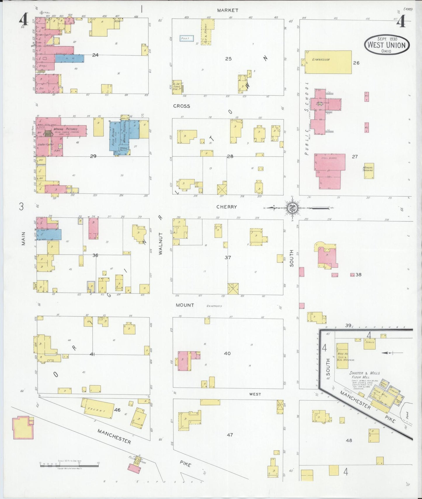 Sanborn Fire Insurance Map from West Union, Adams County, Ohio (1930), Sheet #0004 - Complete Map Set gallery image, historic Sanborn map, vintage wall art, Ohio Ohio