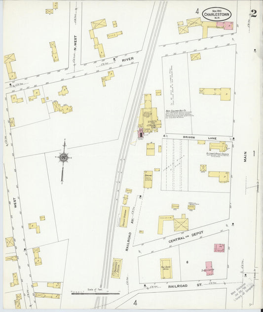 Sanborn Fire Insurance Map from Charlestown, Sullivan County, New Hampshire (1910), Sheet #0002 - Historic Sanborn Fire Insurance Map Print, vintage old map wall art, antique decor, genealogy gift, New Hampshire New Hampshire map