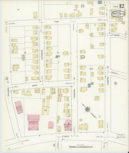 Sanborn Fire Insurance Map from Port Jervis, Orange County, New York (1912), Sheet #0012 - Complete Map Set gallery image, historic Sanborn map, vintage wall art, New York New York