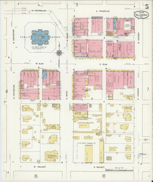 Sanborn Fire Insurance Map from Hillsboro, Hill County, Texas (1911), Sheet #0005 - Historic Sanborn Fire Insurance Map Print, vintage old map wall art, antique decor, genealogy gift, Texas Texas map