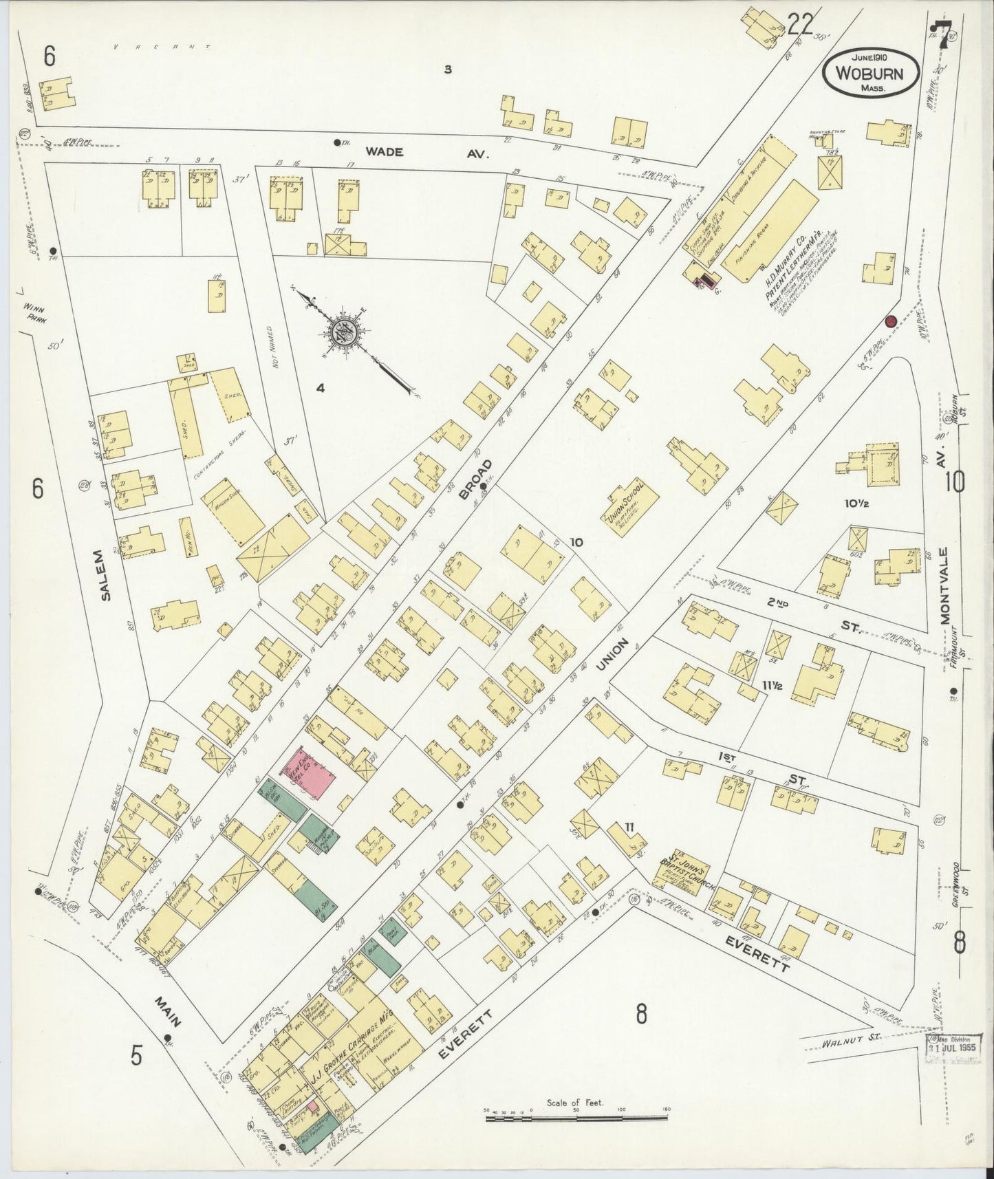 Sanborn Fire Insurance Map from Woburn, Middlesex County, Massachusetts (1910), Sheet #0007 - Complete Map Set gallery image, historic Sanborn map, vintage wall art, Massachusetts Massachusetts