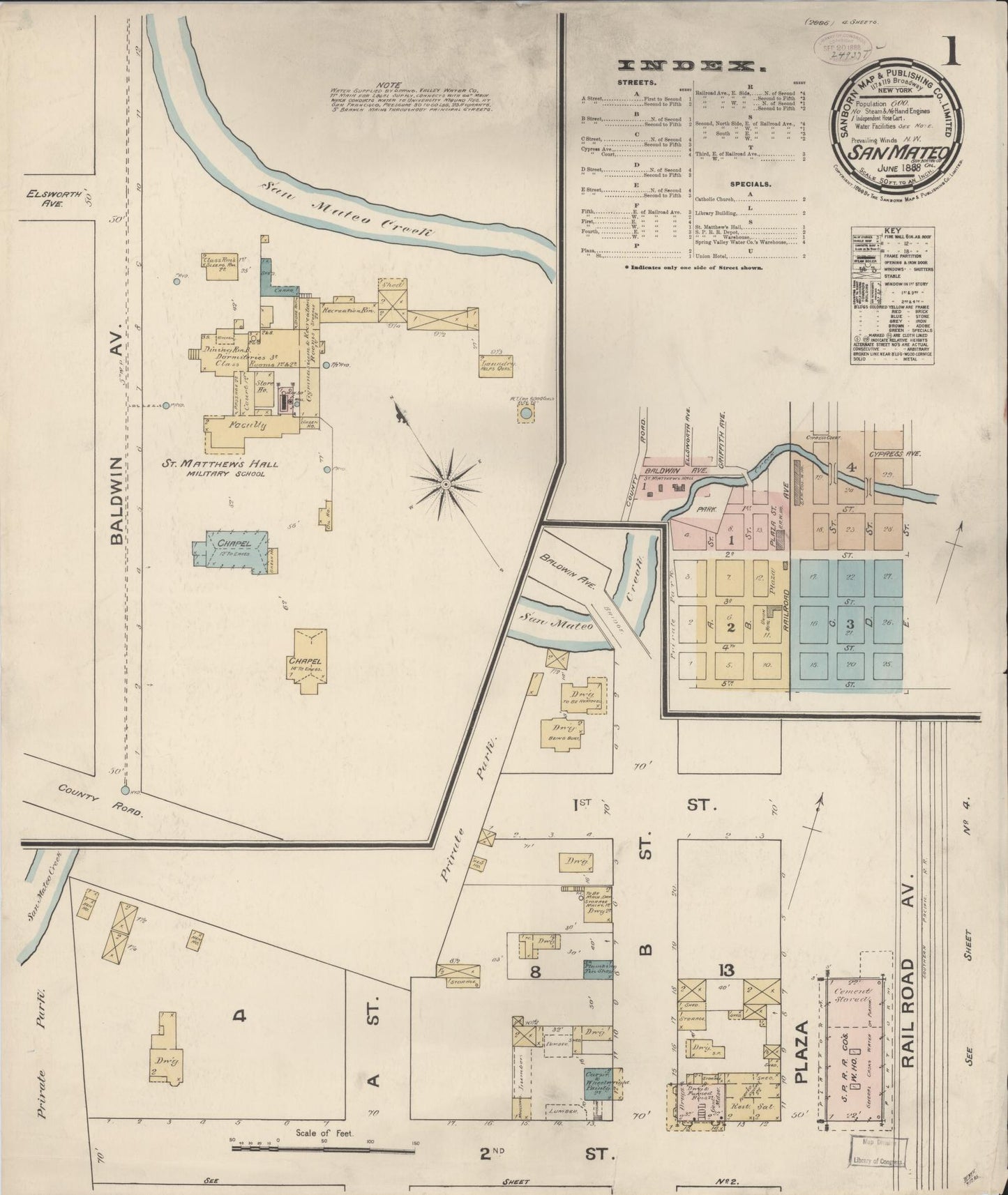 Sanborn Fire Insurance Map from San Mateo, San Mateo County, California (1888), Sheet #0001 - Complete Map Set gallery image, historic Sanborn map, vintage wall art, California California