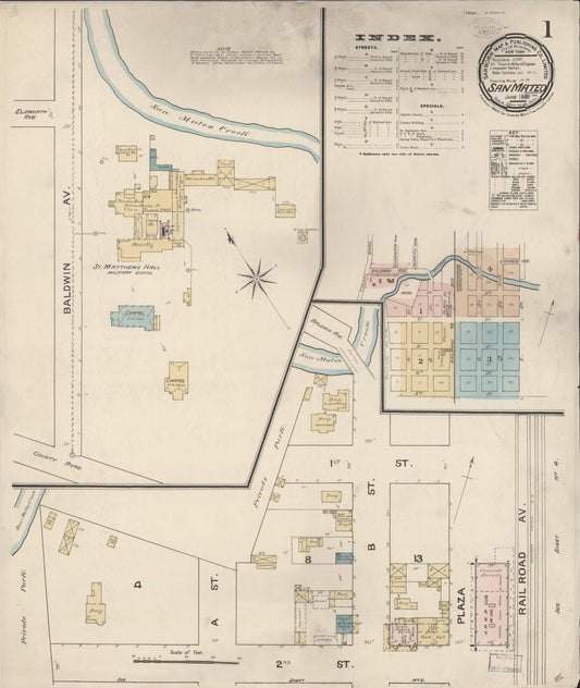 Sanborn Fire Insurance Map from San Mateo, San Mateo County, California (1888), Sheet #0001 - Complete Map Set gallery image, historic Sanborn map, vintage wall art, California California