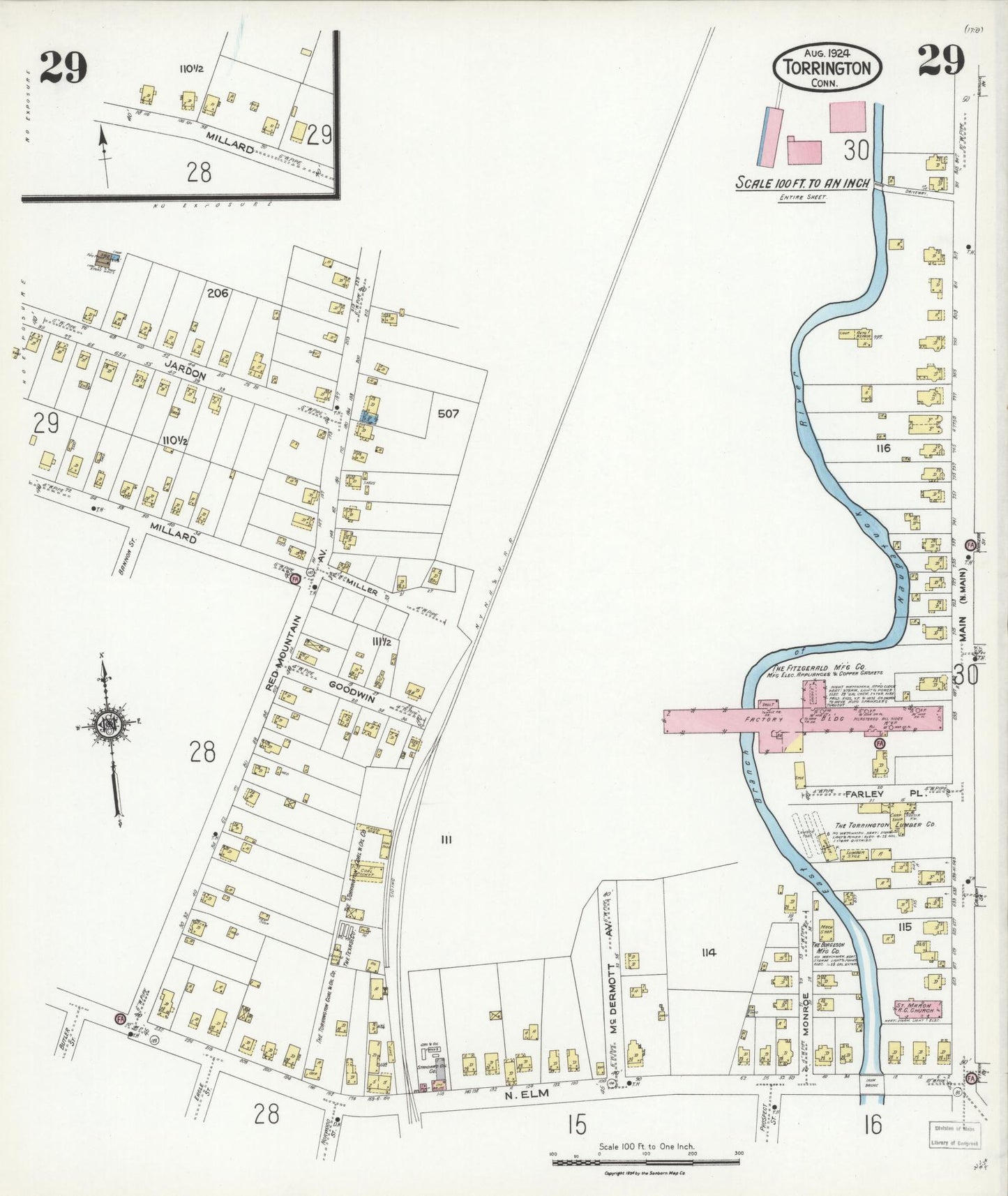 Sanborn Fire Insurance Map from Torrington, Litchfield County, Connecticut (1924), Sheet #0029 - Complete Map Set gallery image, historic Sanborn map, vintage wall art, Connecticut Connecticut