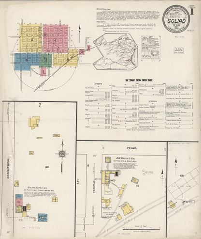 Sanborn Fire Insurance Map from Goliad, Goliad County, Texas (1922), Sheet #0001 - Historic Sanborn Fire Insurance Map Print, vintage old map wall art, antique decor, genealogy gift, Texas Texas map