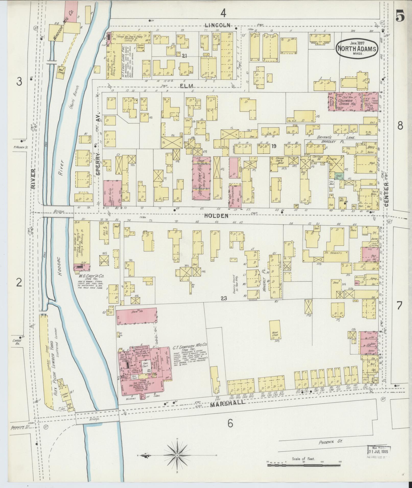Sanborn Fire Insurance Map from North Adams, Berkshire County, Massachusetts (1897), Sheet #0005 - Historic Sanborn Fire Insurance Map Print, vintage old map wall art, antique decor, genealogy gift, Massachusetts Massachusetts map