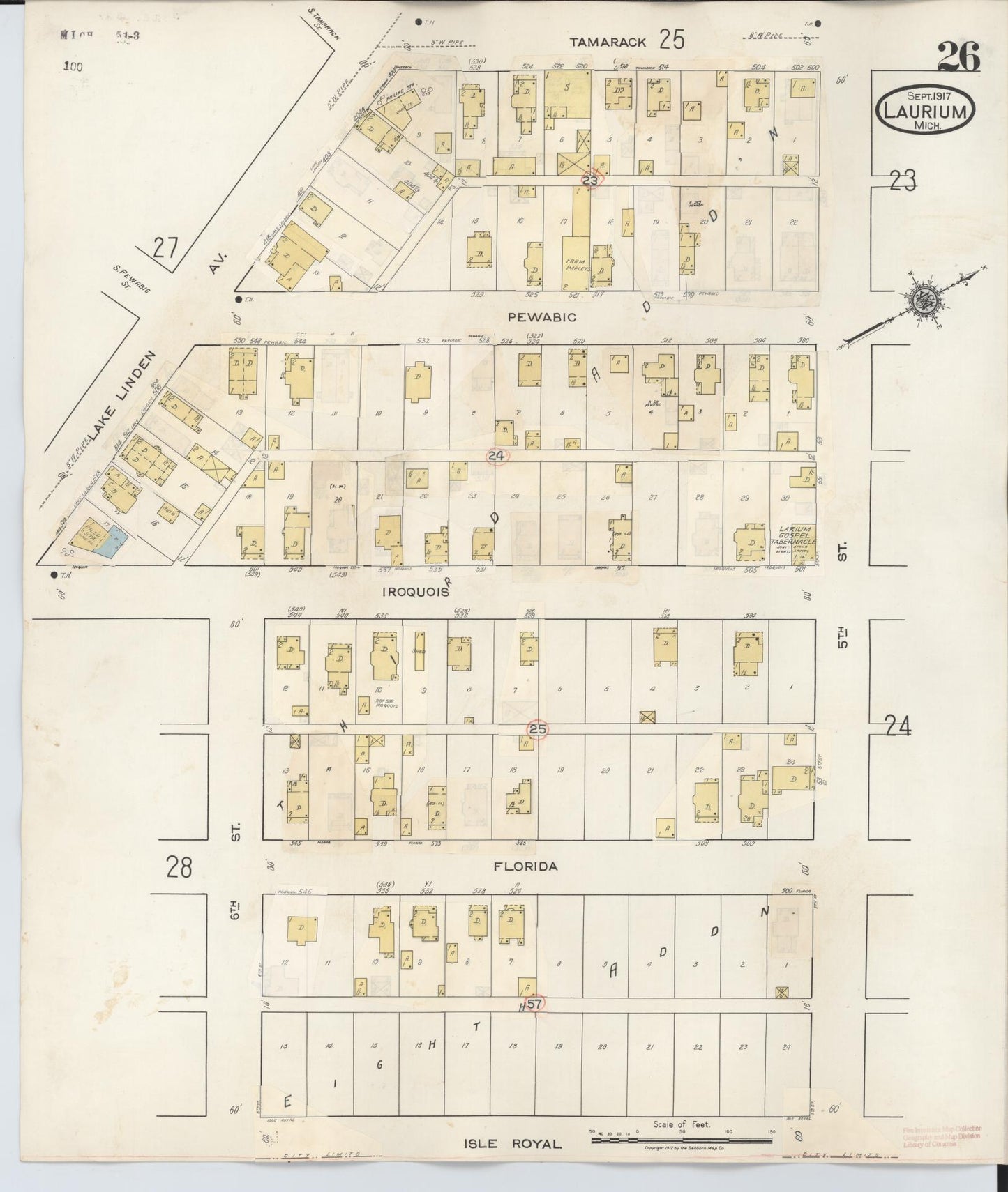 Sanborn Fire Insurance Map from Laurium, Houghton County, Michigan (1949), Sheet #0026 - Complete Map Set gallery image, historic Sanborn map, vintage wall art, Michigan Michigan