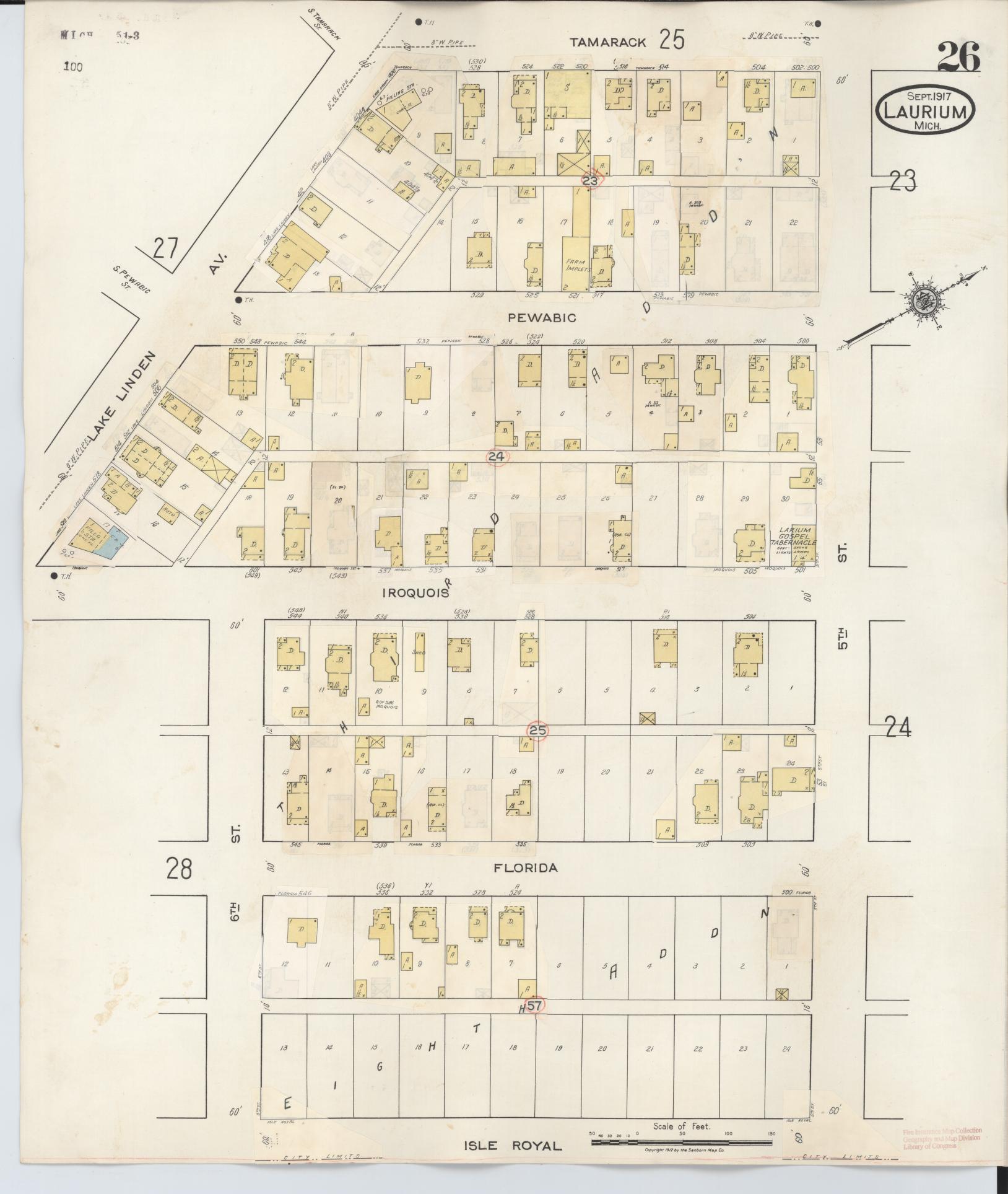 Sanborn Fire Insurance Map from Laurium, Houghton County, Michigan (1949), Sheet #0026 - Complete Map Set gallery image, historic Sanborn map, vintage wall art, Michigan Michigan