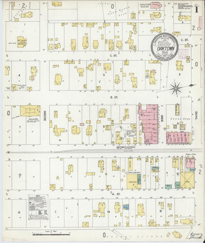 Sanborn Fire Insurance Map from Oaktown, Knox County, Indiana (1907), Sheet #0001 - Historic Sanborn Fire Insurance Map Print, vintage old map wall art, antique decor, genealogy gift, Indiana Indiana map