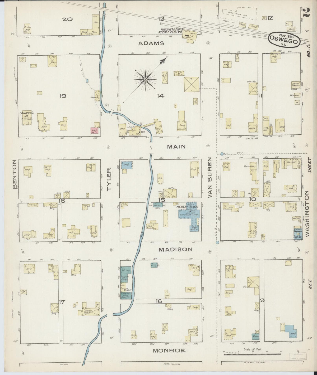 Sanborn Fire Insurance Map from Oswego, Kendall County, Illinois (1885), Sheet #0002 - Historic Sanborn Fire Insurance Map Print, vintage old map wall art, antique decor, genealogy gift, Illinois Illinois map