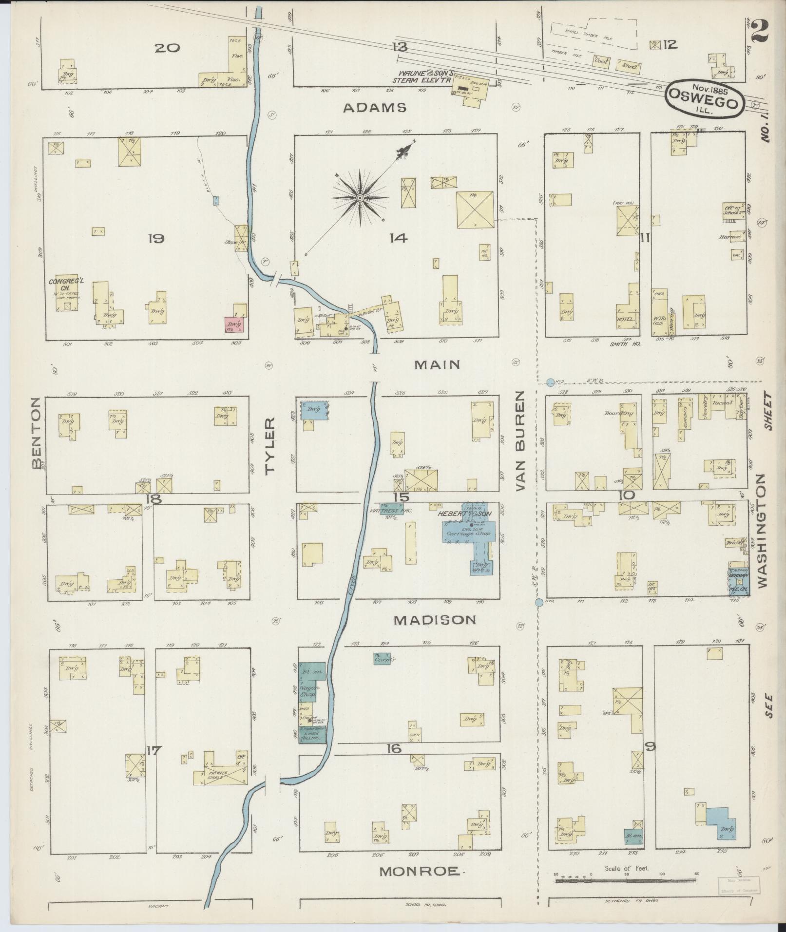 Sanborn Fire Insurance Map from Oswego, Kendall County, Illinois (1885), Sheet #0002 - Historic Sanborn Fire Insurance Map Print, vintage old map wall art, antique decor, genealogy gift, Illinois Illinois map