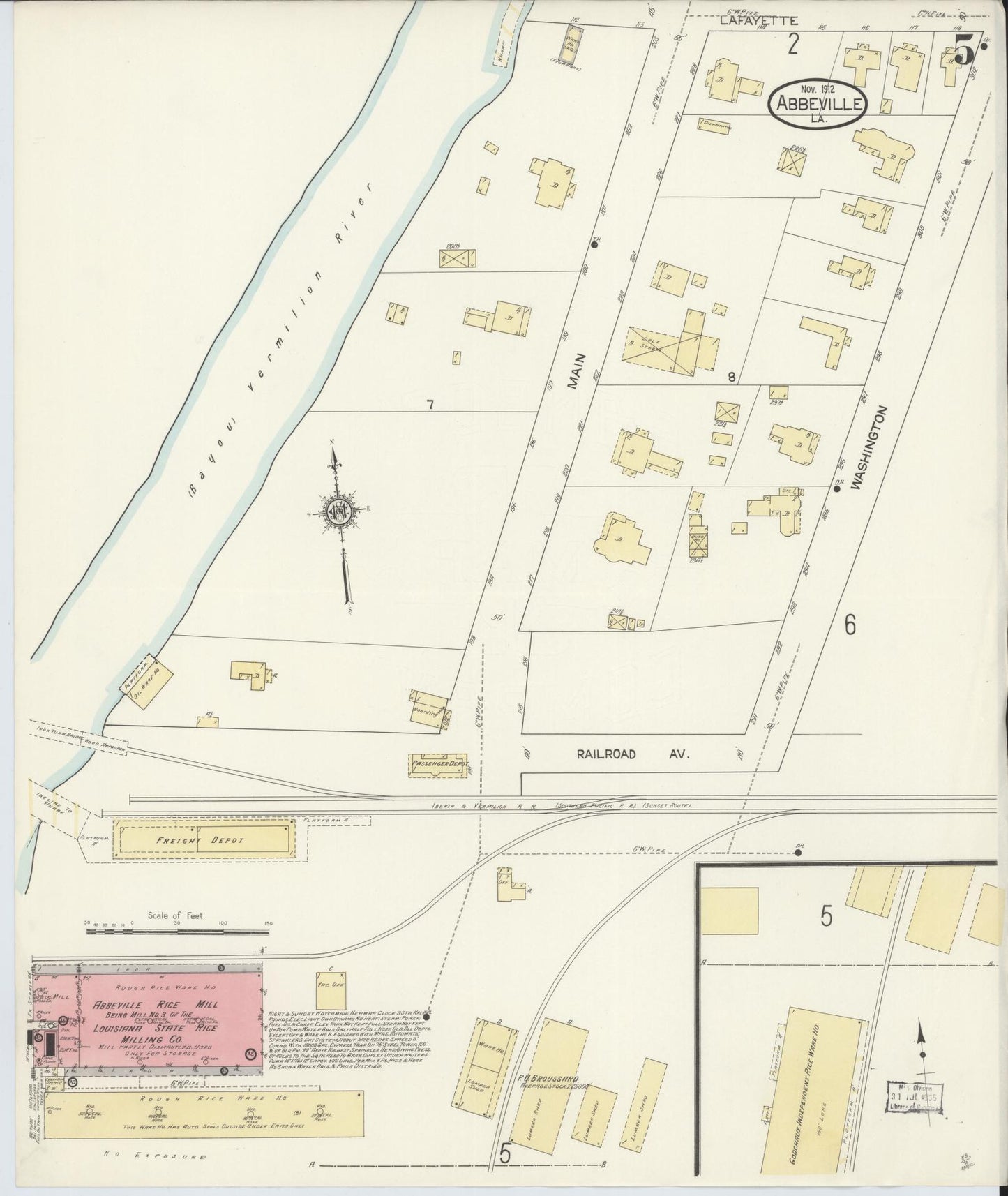 Sanborn Fire Insurance Map from Abbeville, Vermilion Parish, Louisiana (1912), Sheet #0005 - Complete Map Set gallery image, historic Sanborn map, vintage wall art, Louisiana Louisiana