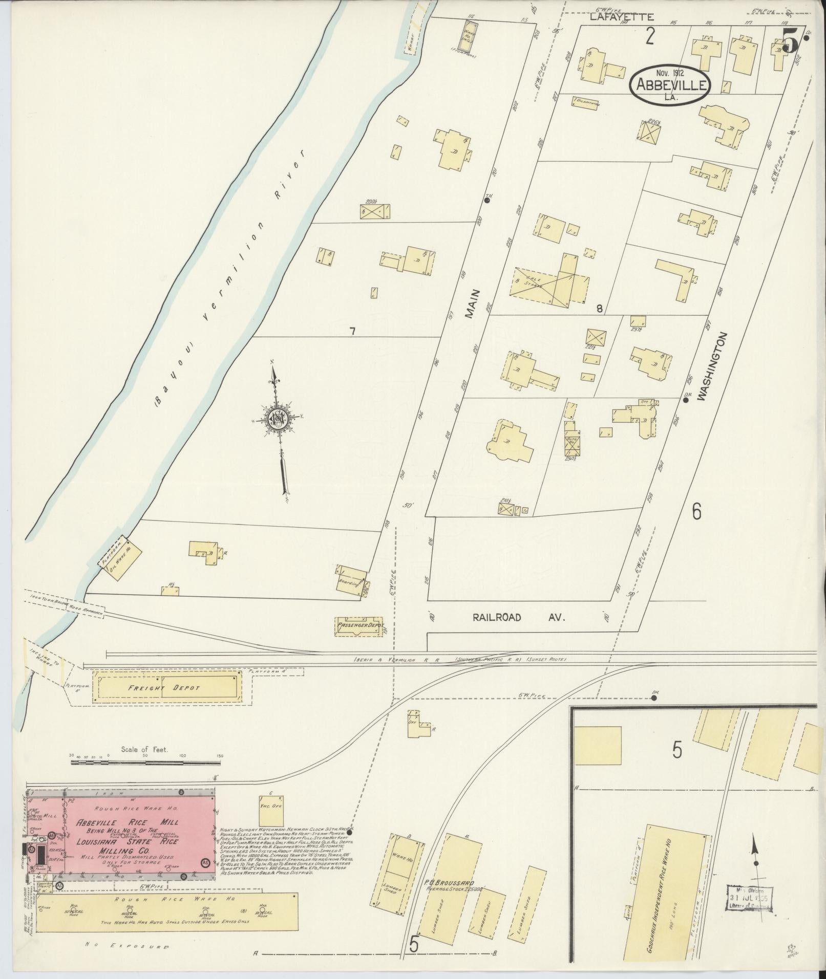 Sanborn Fire Insurance Map from Abbeville, Vermilion Parish, Louisiana (1912), Sheet #0005 - Complete Map Set gallery image, historic Sanborn map, vintage wall art, Louisiana Louisiana