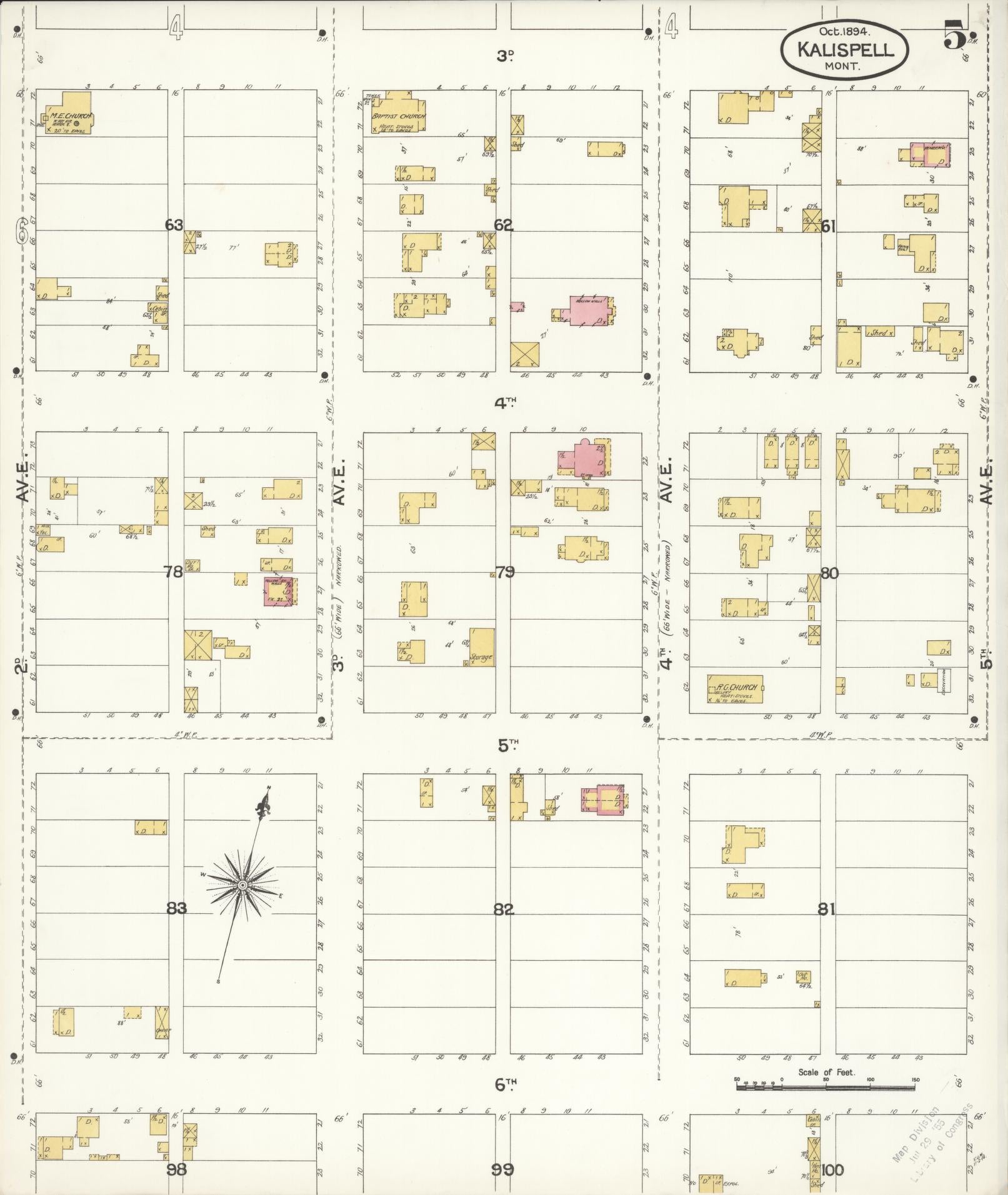 Sanborn Fire Insurance Map from Kalispell, Flathead County, Montana (1894), Sheet #0005 - Historic Sanborn Fire Insurance Map Print, vintage old map wall art, antique decor, genealogy gift, Montana Montana map