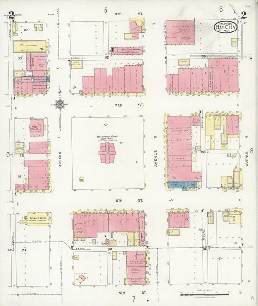 Sanborn Fire Insurance Map from Bay City, Matagorda County, Texas (1926), Sheet #0002 - Historic Sanborn Fire Insurance Map Print, vintage old map wall art, antique decor, genealogy gift, Texas Texas map