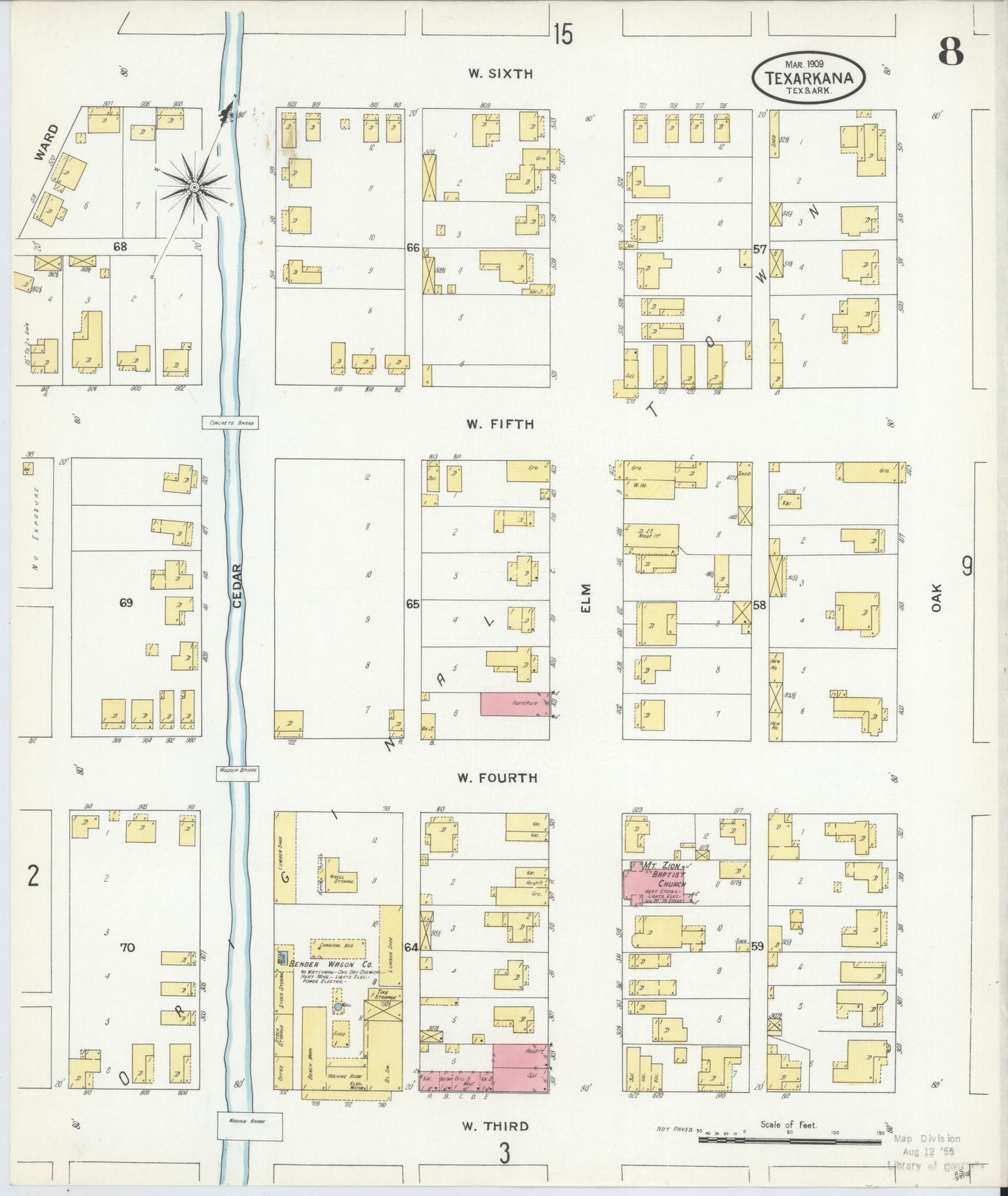 Sanborn Fire Insurance Map from Texarkana, Bowie County, Texas (1909), Sheet #0008 - Complete Map Set gallery image, historic Sanborn map, vintage wall art, Texas Texas
