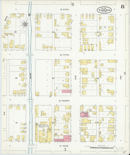 Sanborn Fire Insurance Map from Texarkana, Bowie County, Texas (1909), Sheet #0008 - Complete Map Set gallery image, historic Sanborn map, vintage wall art, Texas Texas
