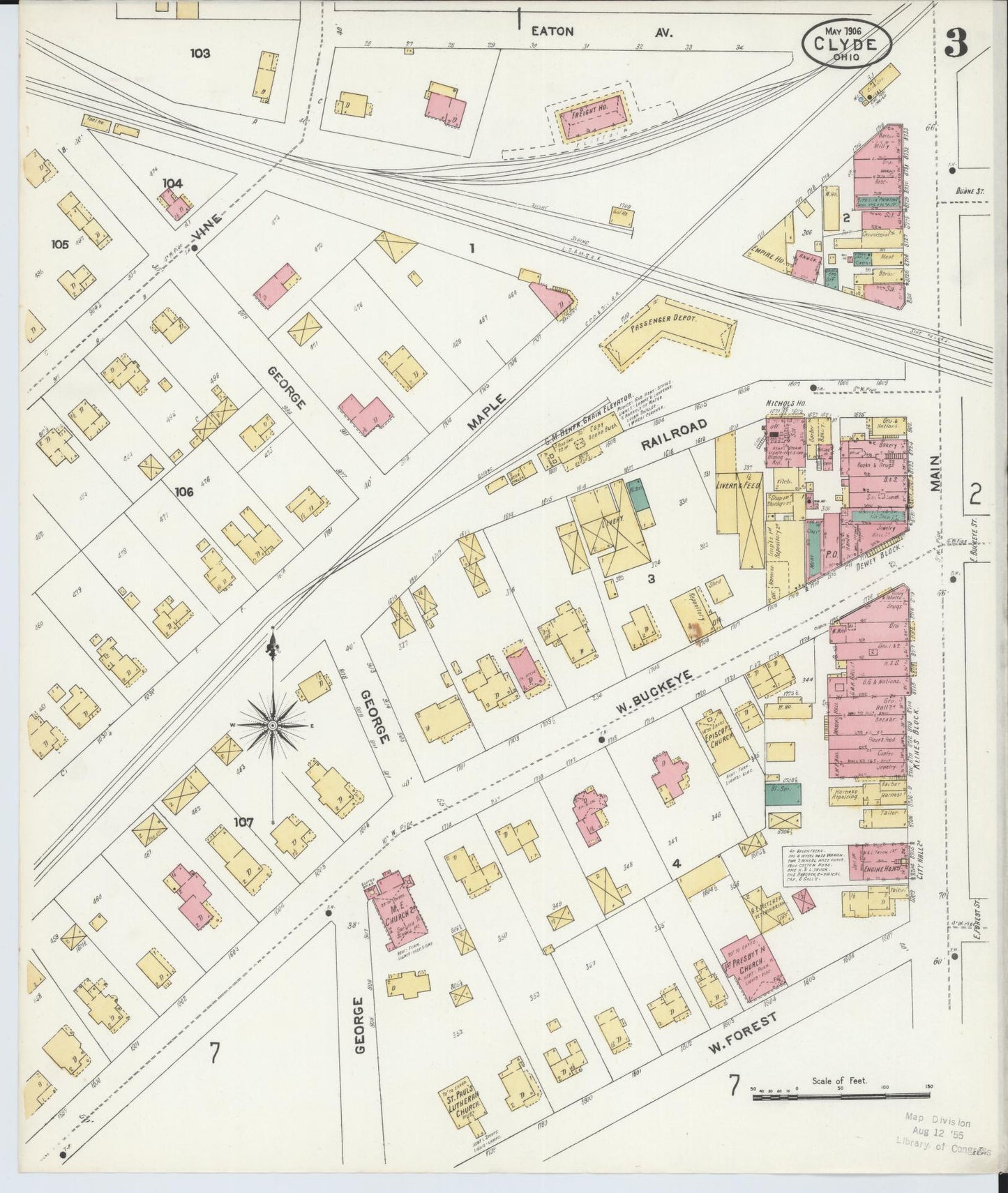 Sanborn Fire Insurance Map from Clyde, Sandusky County, Ohio (1906), Sheet #0003 - Historic Sanborn Fire Insurance Map Print, vintage old map wall art, antique decor, genealogy gift, Ohio Ohio map