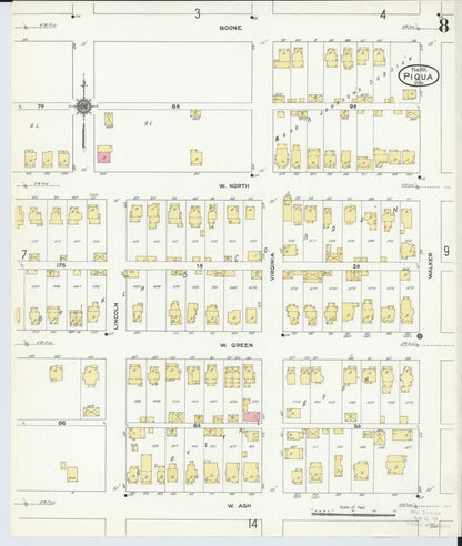 Sanborn Fire Insurance Map from Piqua, Miami County, Ohio (1911), Sheet #0008 - Historic Sanborn Fire Insurance Map Print, vintage old map wall art, antique decor, genealogy gift, Ohio Ohio map