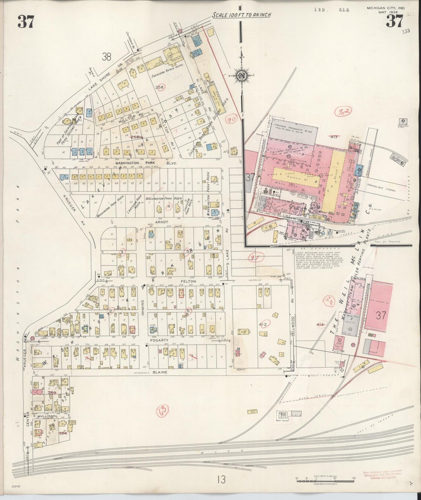Sanborn Fire Insurance Map from Michigan City, La Porte County, Indiana (1948), Sheet #0037 - Historic Sanborn Fire Insurance Map Print, vintage old map wall art, antique decor, genealogy gift, Michigan Michigan map