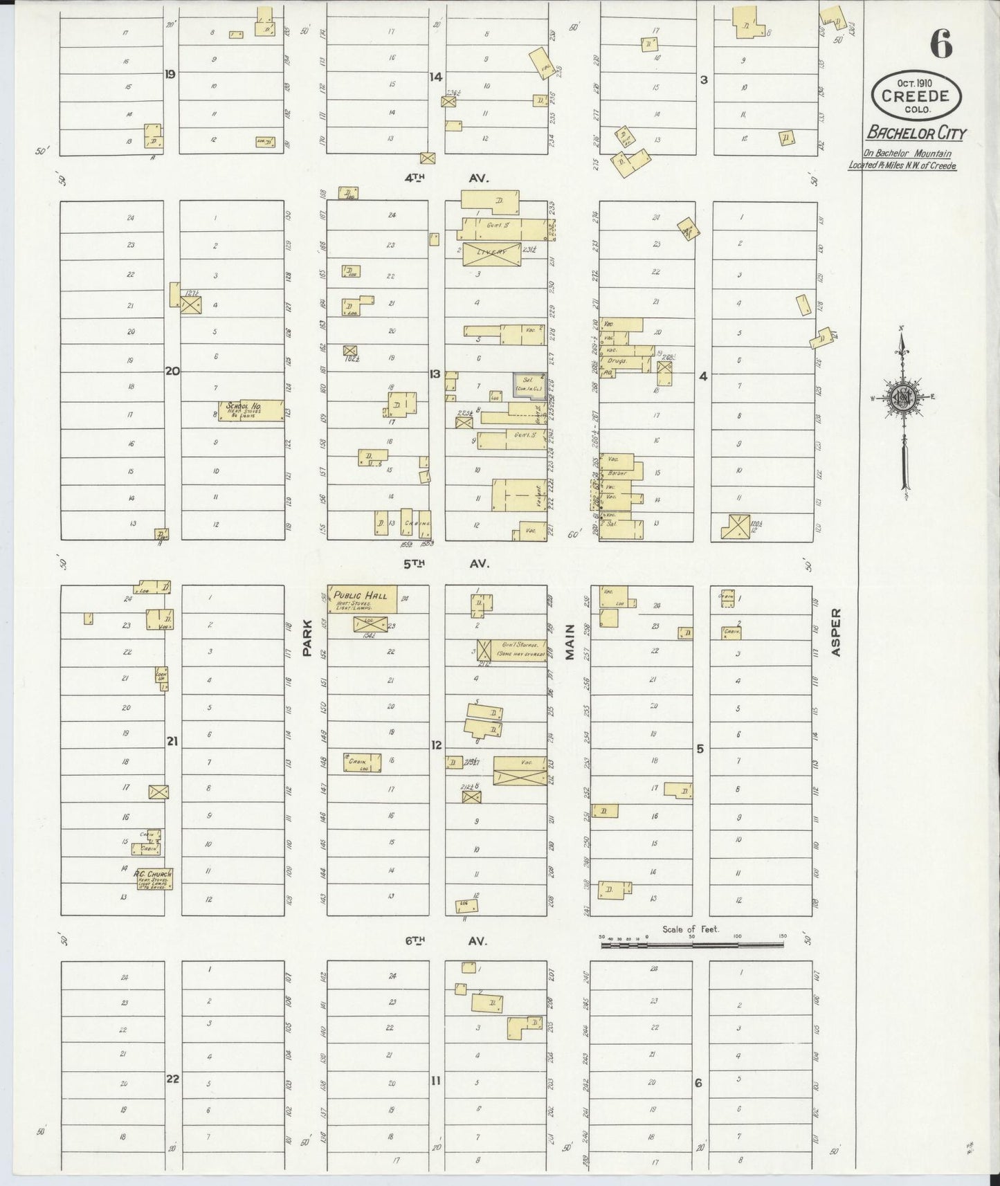 Sanborn Fire Insurance Map from Creede, Mineral County, Colorado (1910), Sheet #0006 - Complete Map Set gallery image, historic Sanborn map, vintage wall art, Colorado Colorado
