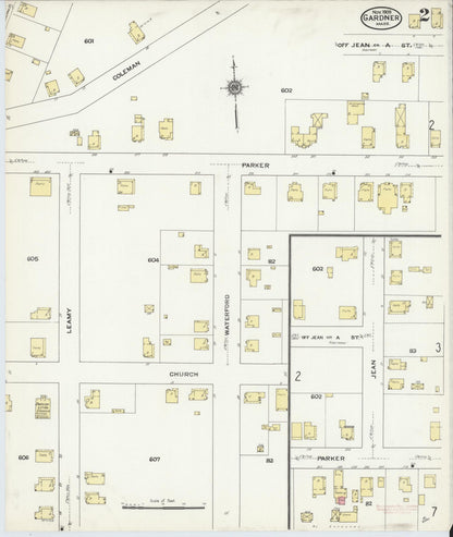 Sanborn Fire Insurance Map from Gardner, Worcester County, Massachusetts (1909), Sheet #0002 - Historic Sanborn Fire Insurance Map Print, vintage old map wall art, antique decor, genealogy gift, Massachusetts Massachusetts map
