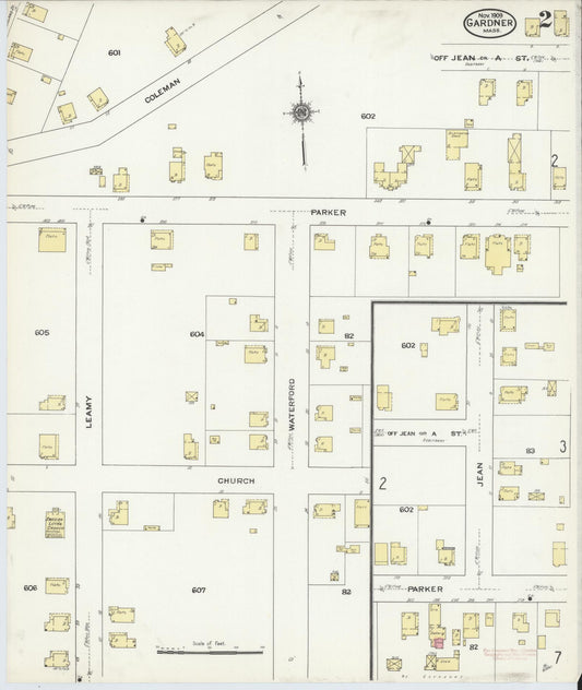 Sanborn Fire Insurance Map from Gardner, Worcester County, Massachusetts (1909), Sheet #0002 - Historic Sanborn Fire Insurance Map Print, vintage old map wall art, antique decor, genealogy gift, Massachusetts Massachusetts map