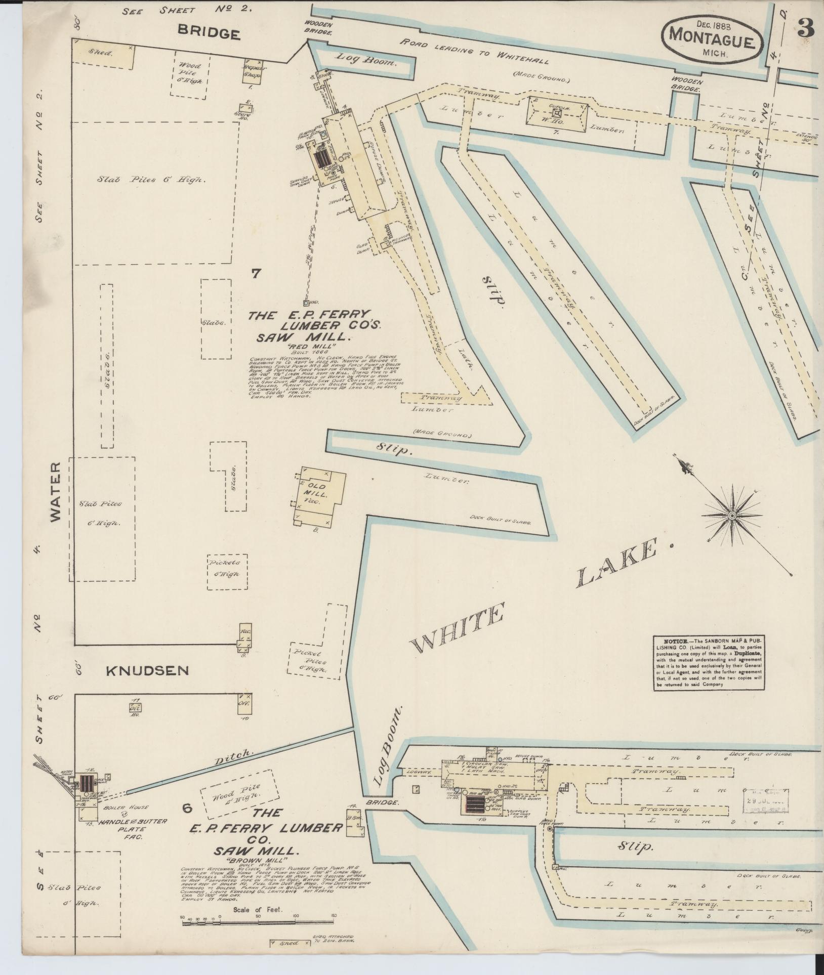 Sanborn Fire Insurance Map from Montague, Muskegon County, Michigan (1883), Sheet #0003 - Complete Map Set gallery image, historic Sanborn map, vintage wall art, Michigan Michigan