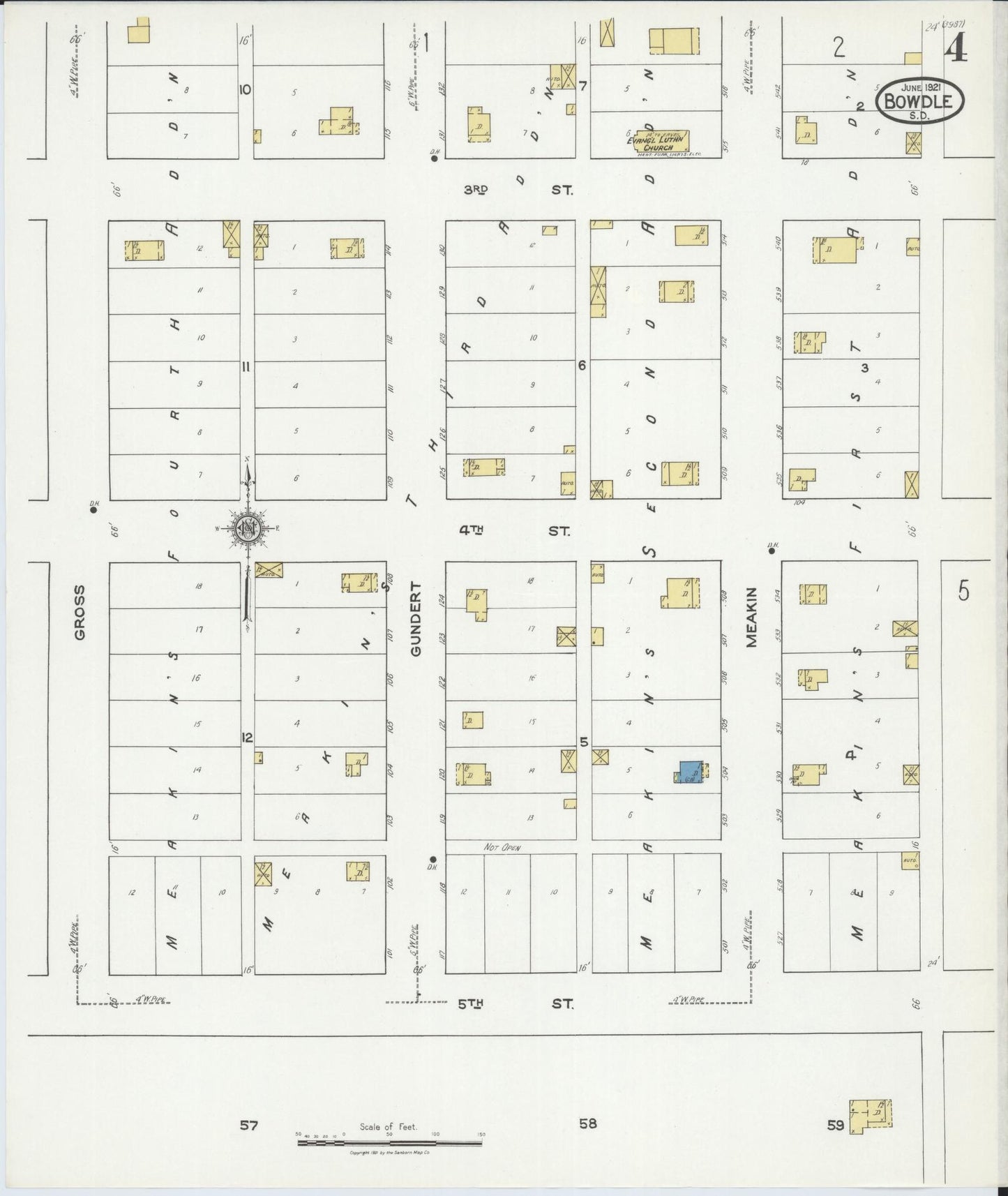 Sanborn Fire Insurance Map from Bowdle, Edmunds County, South Dakota (1921), Sheet #0004 - Complete Map Set gallery image, historic Sanborn map, vintage wall art, South Dakota South Dakota