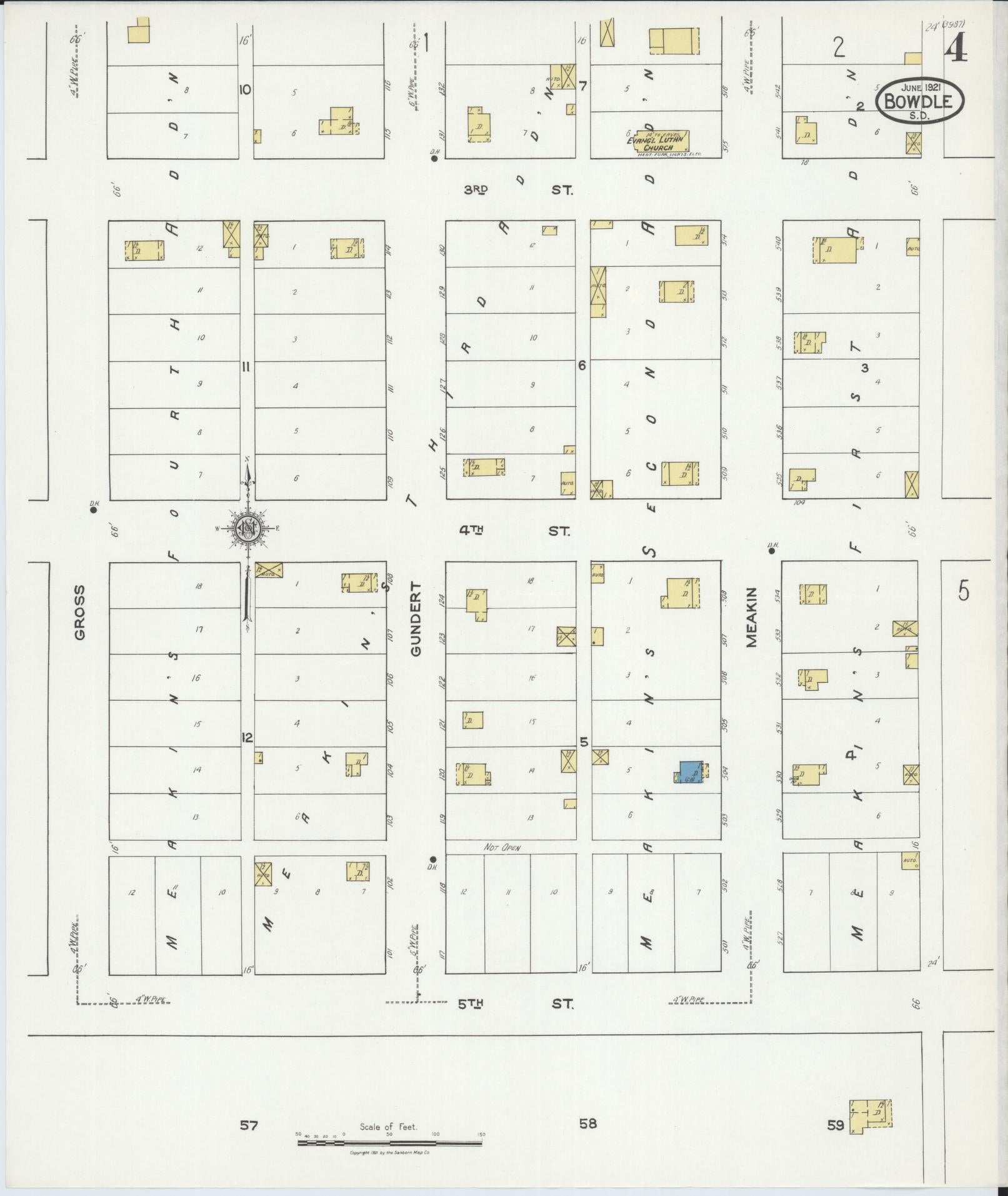 Sanborn Fire Insurance Map from Bowdle, Edmunds County, South Dakota (1921), Sheet #0004 - Complete Map Set gallery image, historic Sanborn map, vintage wall art, South Dakota South Dakota