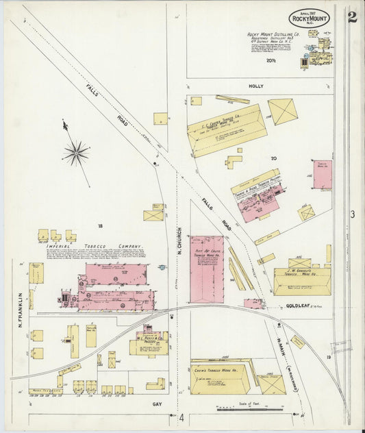 Sanborn Fire Insurance Map from Rocky Mount, Edgecombe And Nash Counties, North Carolina (1907), Sheet #0002 - Historic Sanborn Fire Insurance Map Print, vintage old map wall art, antique decor, genealogy gift, North Carolina North Carolina map