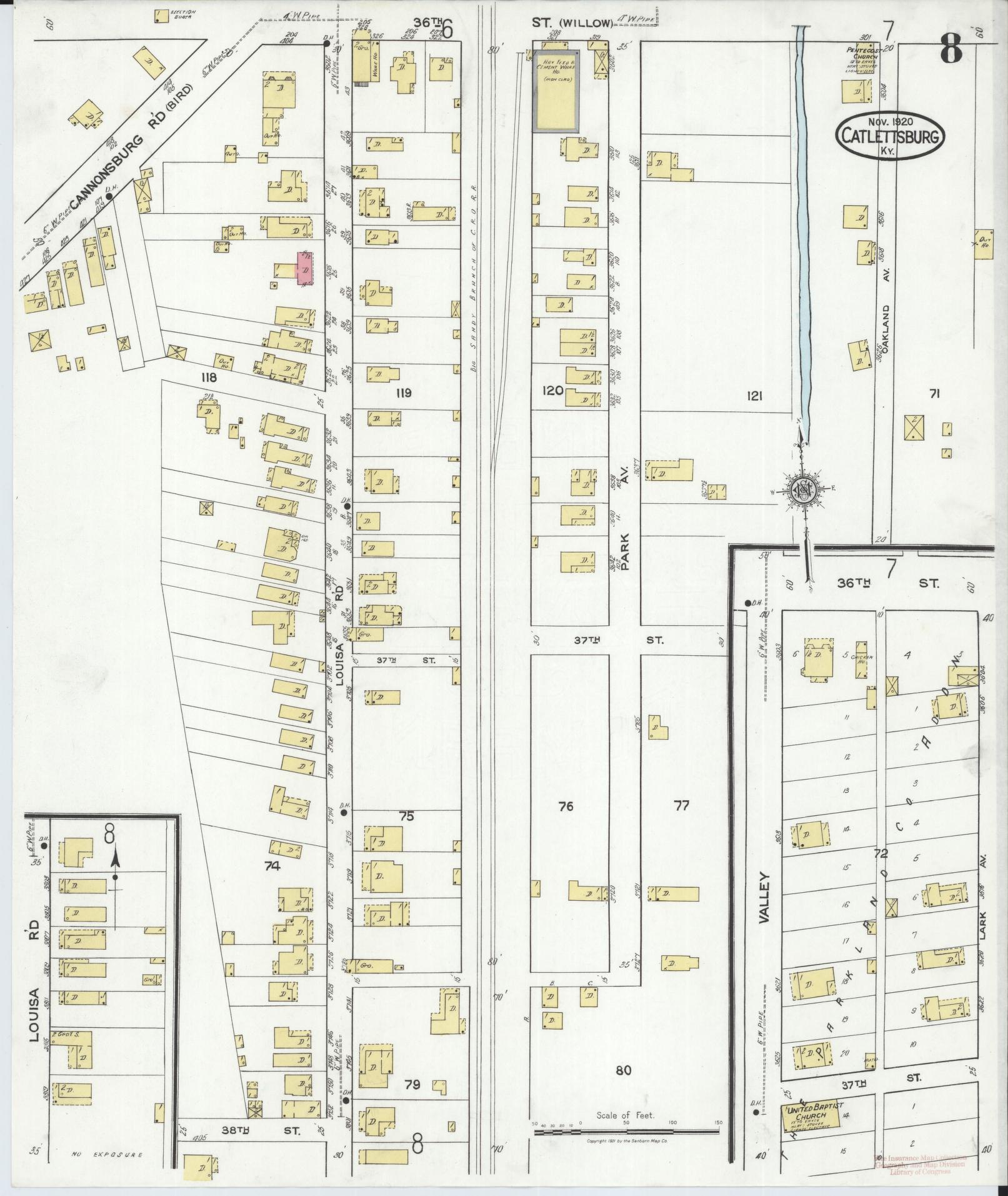 Sanborn Fire Insurance Map from Catlettsburg, Boyd County, Kentucky (1920), Sheet #0008 - Complete Map Set gallery image, historic Sanborn map, vintage wall art, Kentucky Kentucky