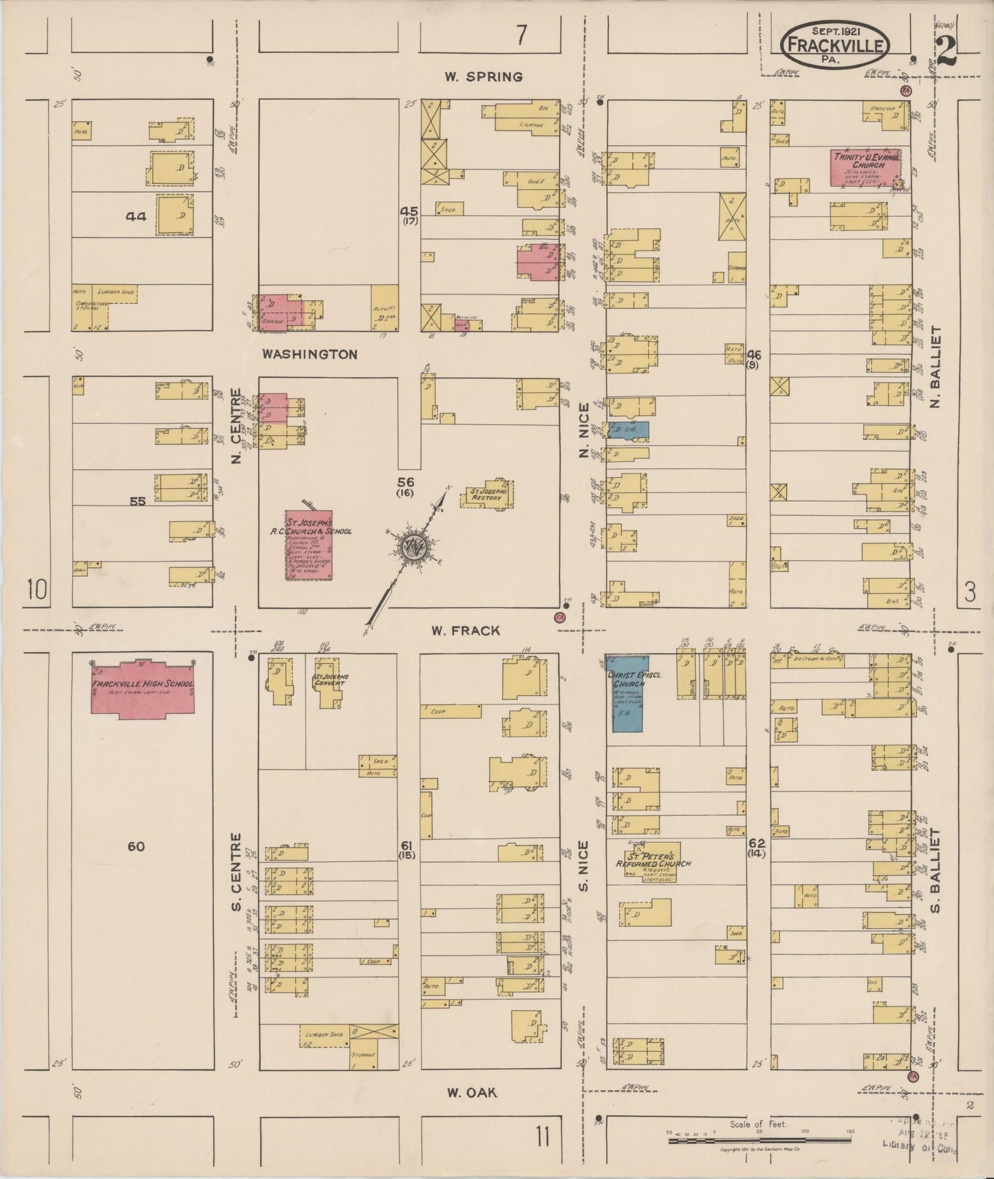 Sanborn Fire Insurance Map from Frackville, Schuylkill County, Pennsylvania (1921), Sheet #0002 - Historic Sanborn Fire Insurance Map Print, vintage old map wall art, antique decor, genealogy gift, Pennsylvania Pennsylvania map