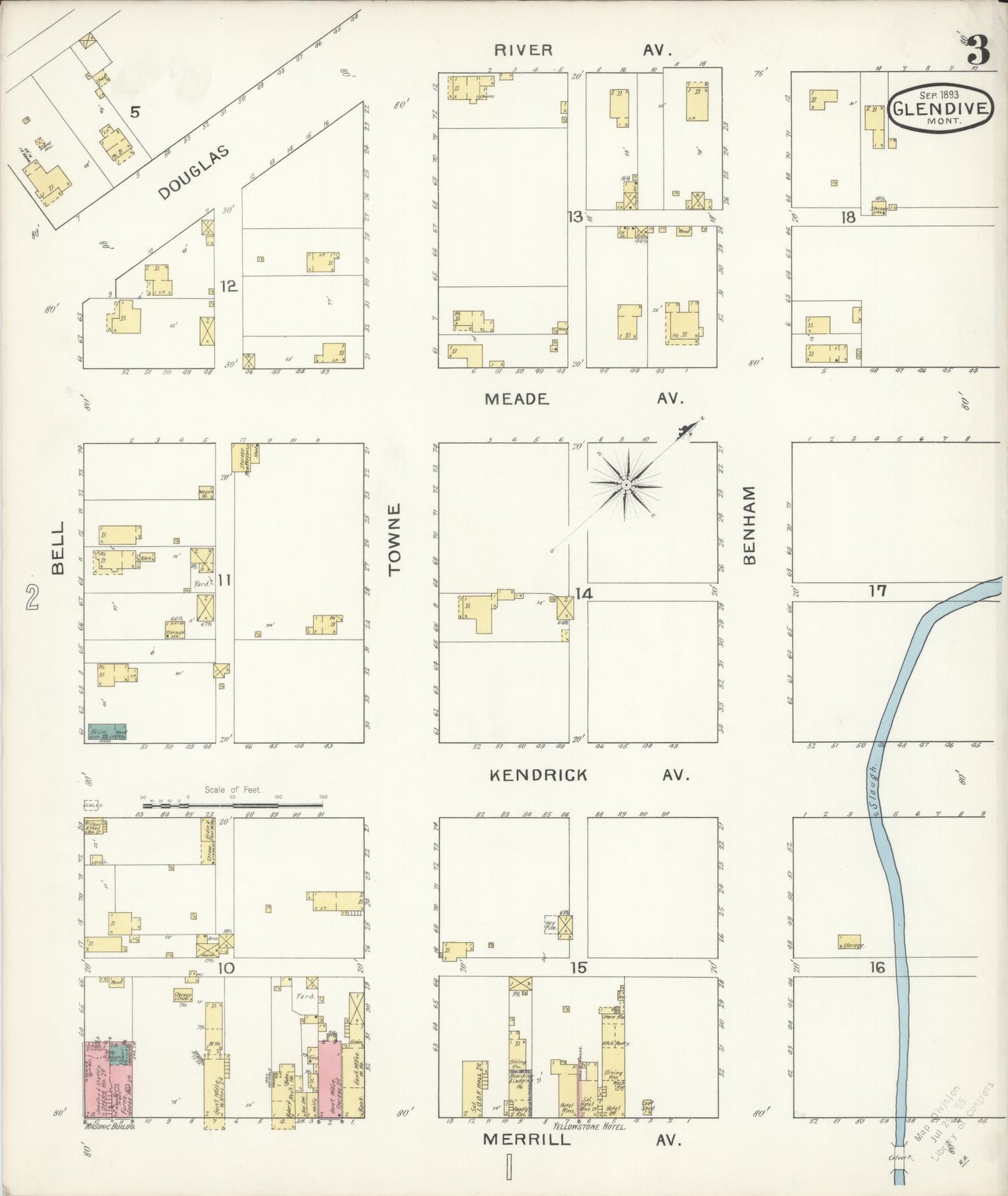 Sanborn Fire Insurance Map from Glendive, Dawson County, Montana (1893), Sheet #0003 - Complete Map Set gallery image, historic Sanborn map, vintage wall art, Montana Montana