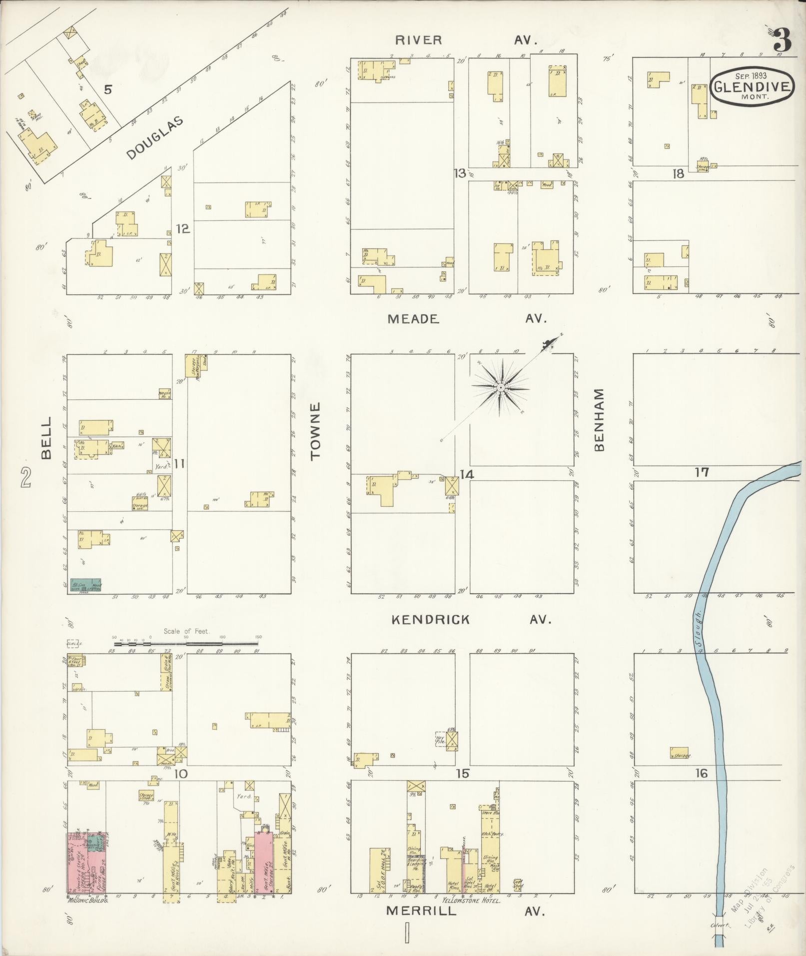 Sanborn Fire Insurance Map from Glendive, Dawson County, Montana (1893), Sheet #0003 - Complete Map Set gallery image, historic Sanborn map, vintage wall art, Montana Montana