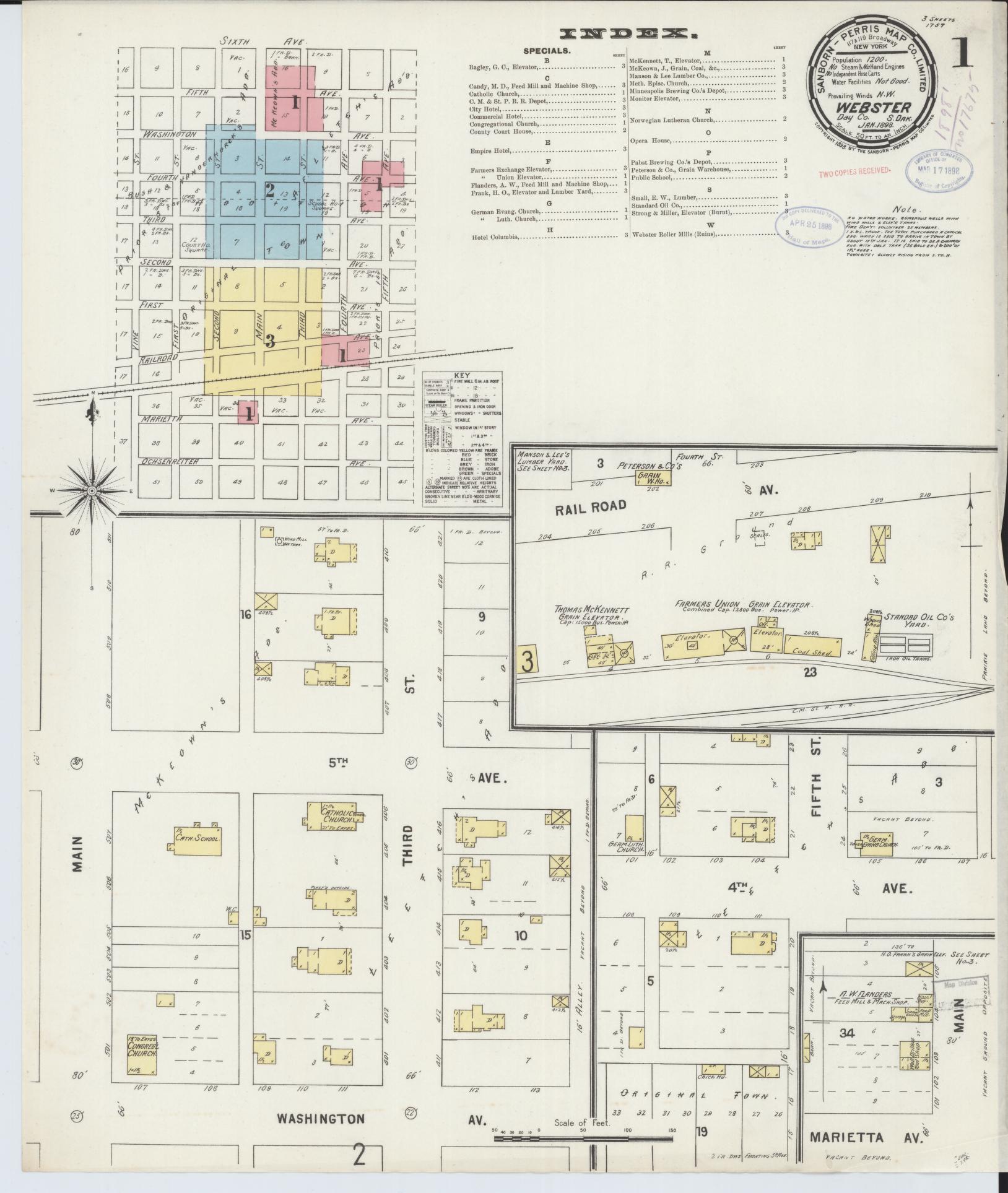 Sanborn Fire Insurance Map from Webster, Day County, South Dakota (1898), Sheet #0001 - Complete Map Set gallery image, historic Sanborn map, vintage wall art, South Dakota South Dakota