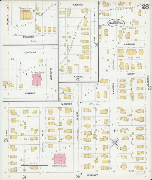Sanborn Fire Insurance Map from Bloomington, McLean County, Illinois (1901), Sheet #0028 - Historic Sanborn Fire Insurance Map Print, vintage old map wall art, antique decor, genealogy gift, Illinois Illinois map