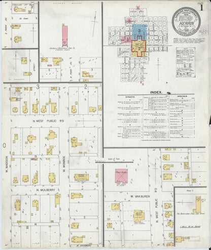 Sanborn Fire Insurance Map from Herrin, Williamson County, Illinois (1905), Sheet #0001 - Historic Sanborn Fire Insurance Map Print, vintage old map wall art, antique decor, genealogy gift, Illinois Illinois map
