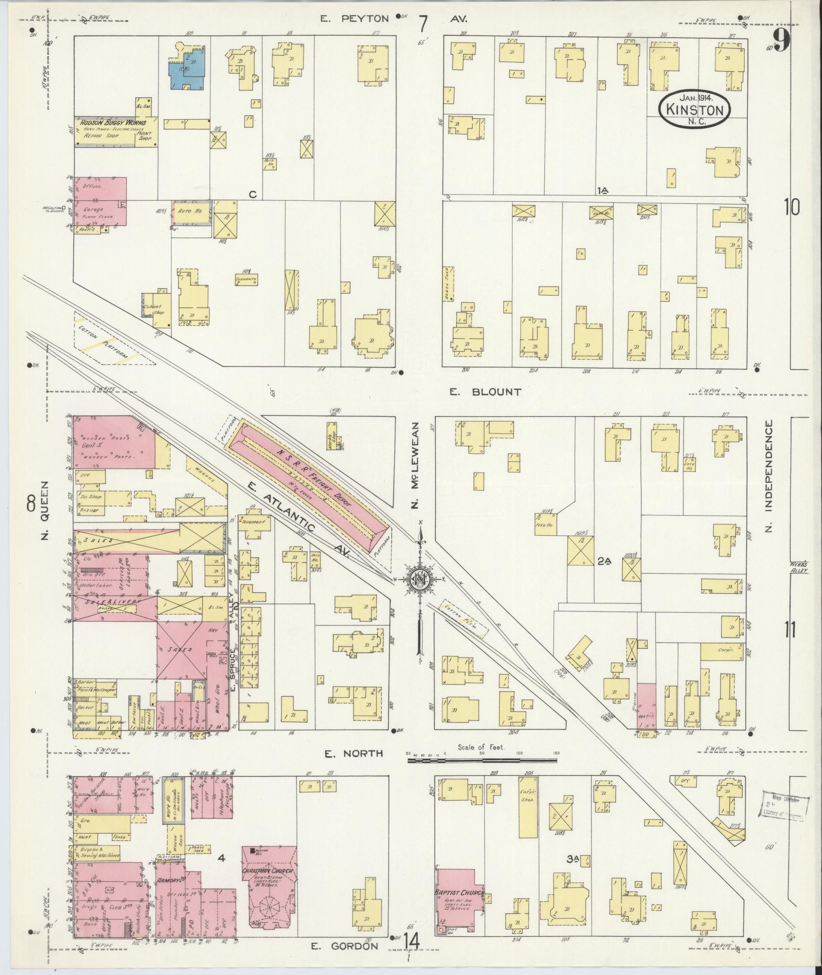 Sanborn Fire Insurance Map from Kinston, Lenoir County, North Carolina (1914), Sheet #0009 - Complete Map Set gallery image, historic Sanborn map, vintage wall art, North Carolina North Carolina
