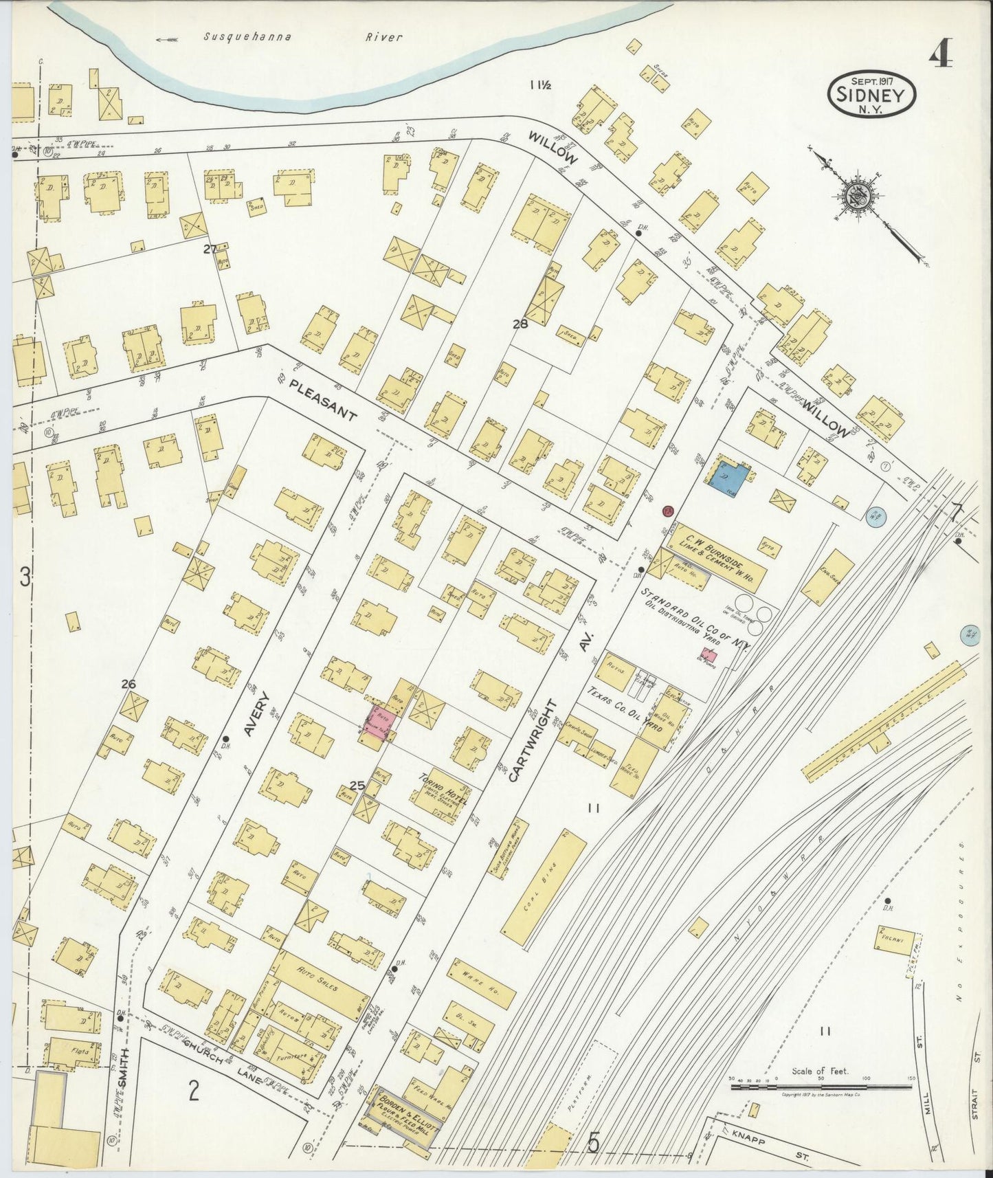 Sanborn Fire Insurance Map from Sidney, Delaware County, New York (1917), Sheet #0004 - Historic Sanborn Fire Insurance Map Print, vintage old map wall art, antique decor, genealogy gift, New York New York map