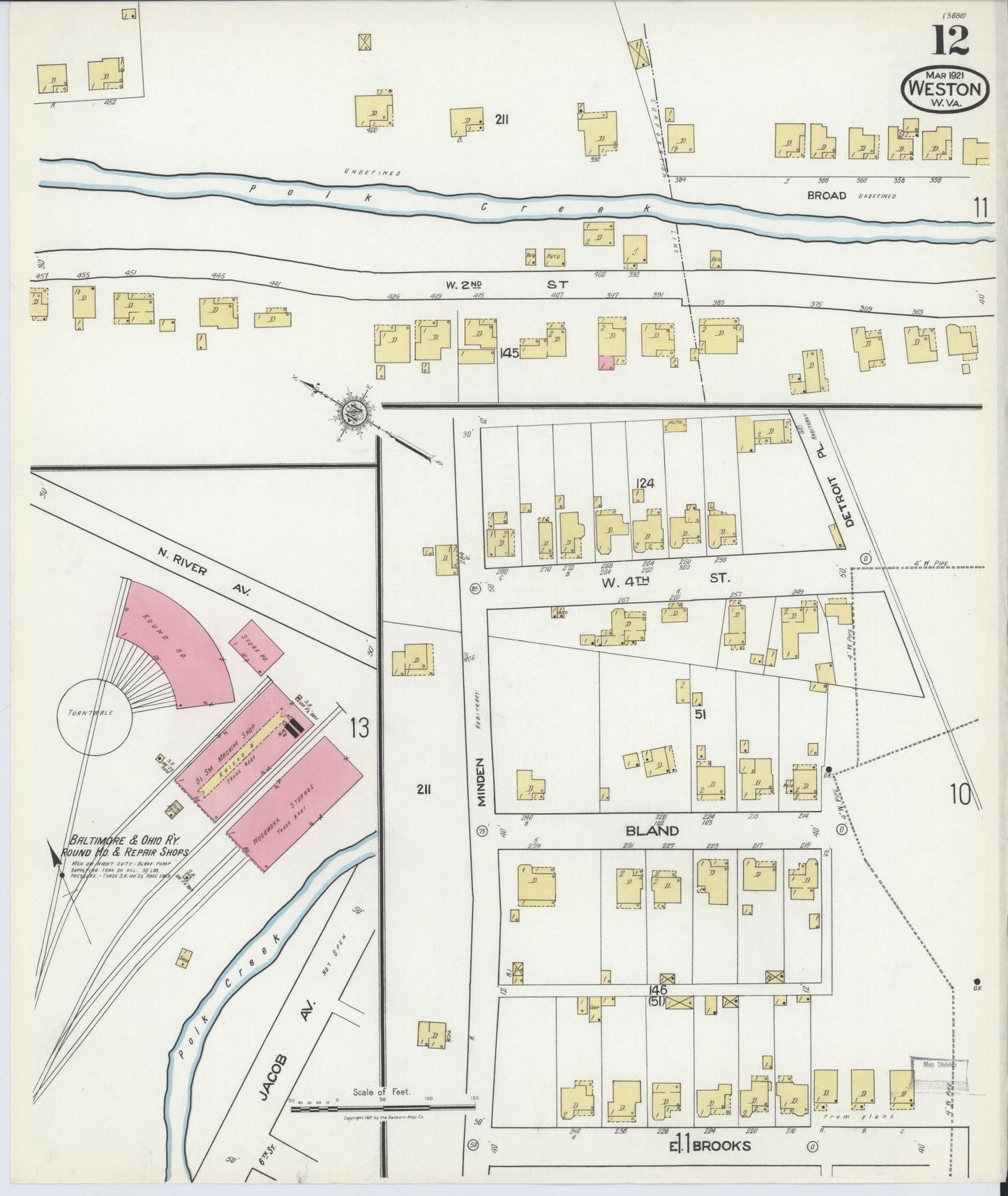 Sanborn Fire Insurance Map from Weston, Lewis County, West Virginia (1921), Sheet #0012 - Complete Map Set gallery image, historic Sanborn map, vintage wall art, West Virginia West Virginia