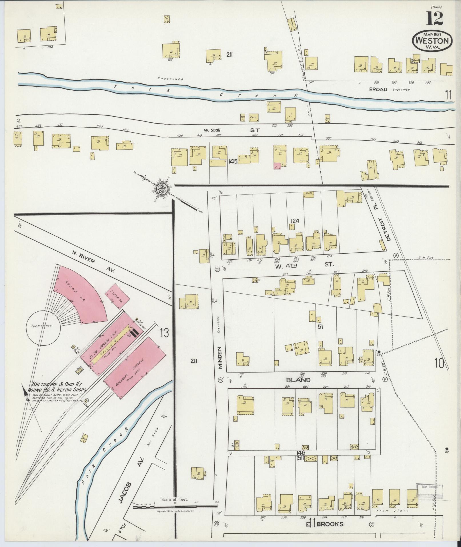 Sanborn Fire Insurance Map from Weston, Lewis County, West Virginia (1921), Sheet #0012 - Complete Map Set gallery image, historic Sanborn map, vintage wall art, West Virginia West Virginia