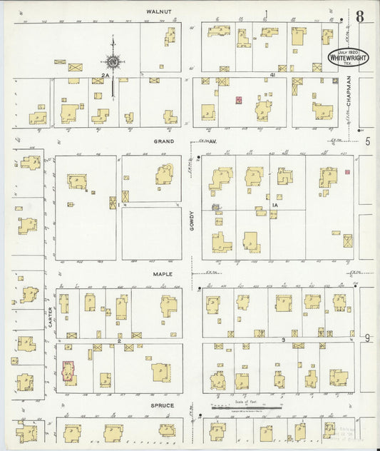 Sanborn Fire Insurance Map from Whitewright, Grayson County, Texas (1920), Sheet #0008 - Historic Sanborn Fire Insurance Map Print, vintage old map wall art, antique decor, genealogy gift, Texas Texas map